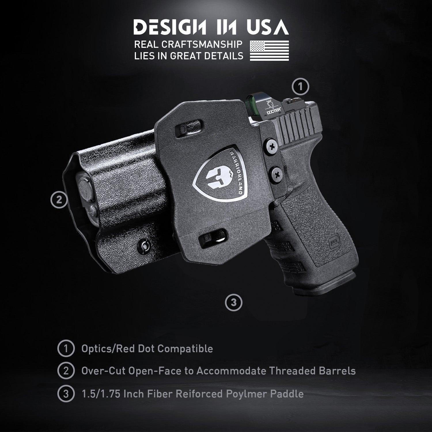 Glock 20 21 22 Holster OWB Kydex Holster Optics Cut: Glock 21 / Glock 20 (Gen 3 4 5) & Glock 22 Gen 5, Outside Waistband Open Carry G21 Holster with 1.75 Inch Paddle, Adj. Retention & Cant, Right|WARRIORLAND WARRIORLAND