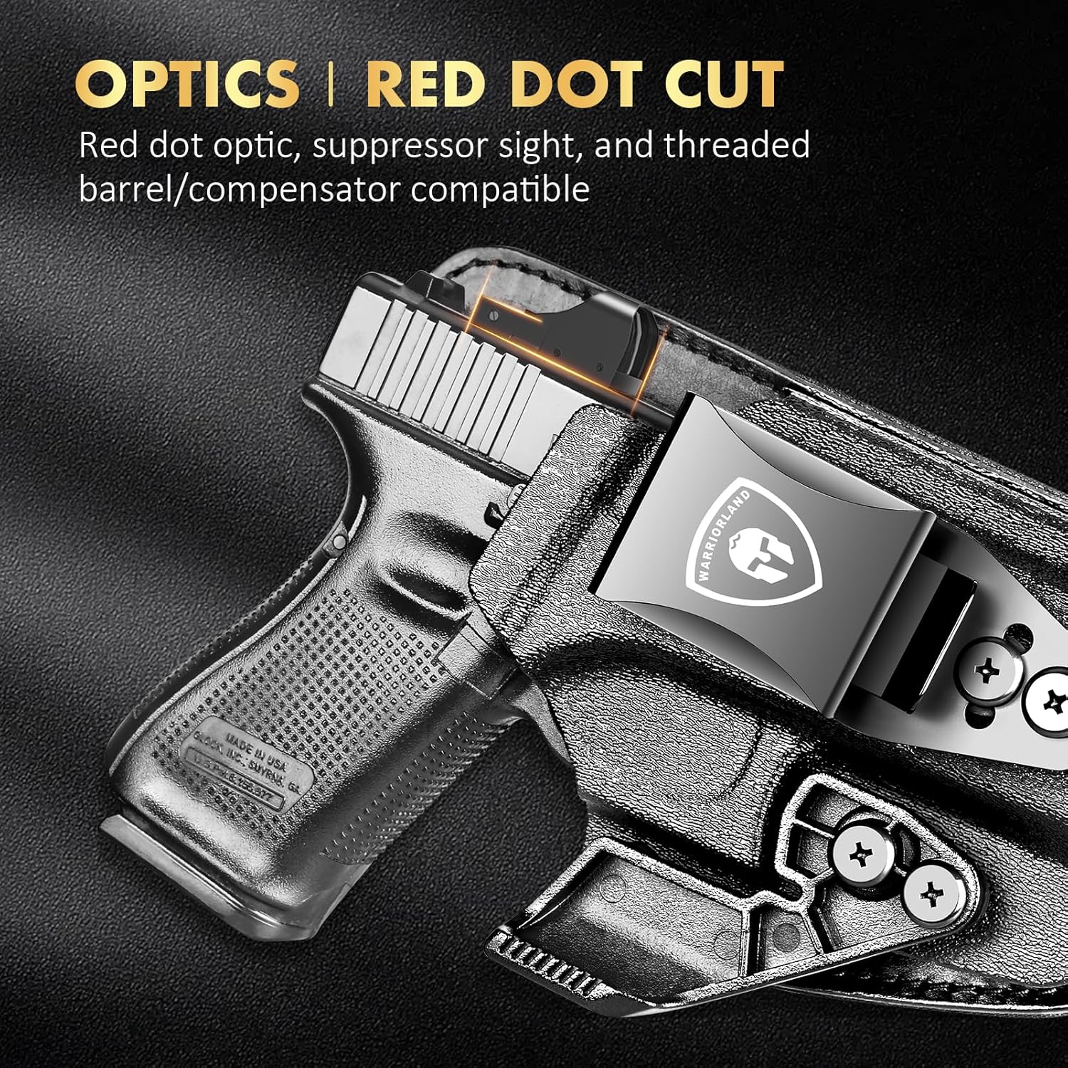 WARRIORLAND IWB Hybrid Holster Compatible with Glock 17/ 19 Gen 3-5 & 23/ 32 Gen 3-4 & G19X 44 45 & their MOS version, Concealed Carry Polymer & Leather Holster with Claw/Optics Cut Ready, Right Hand WARRIORLAND