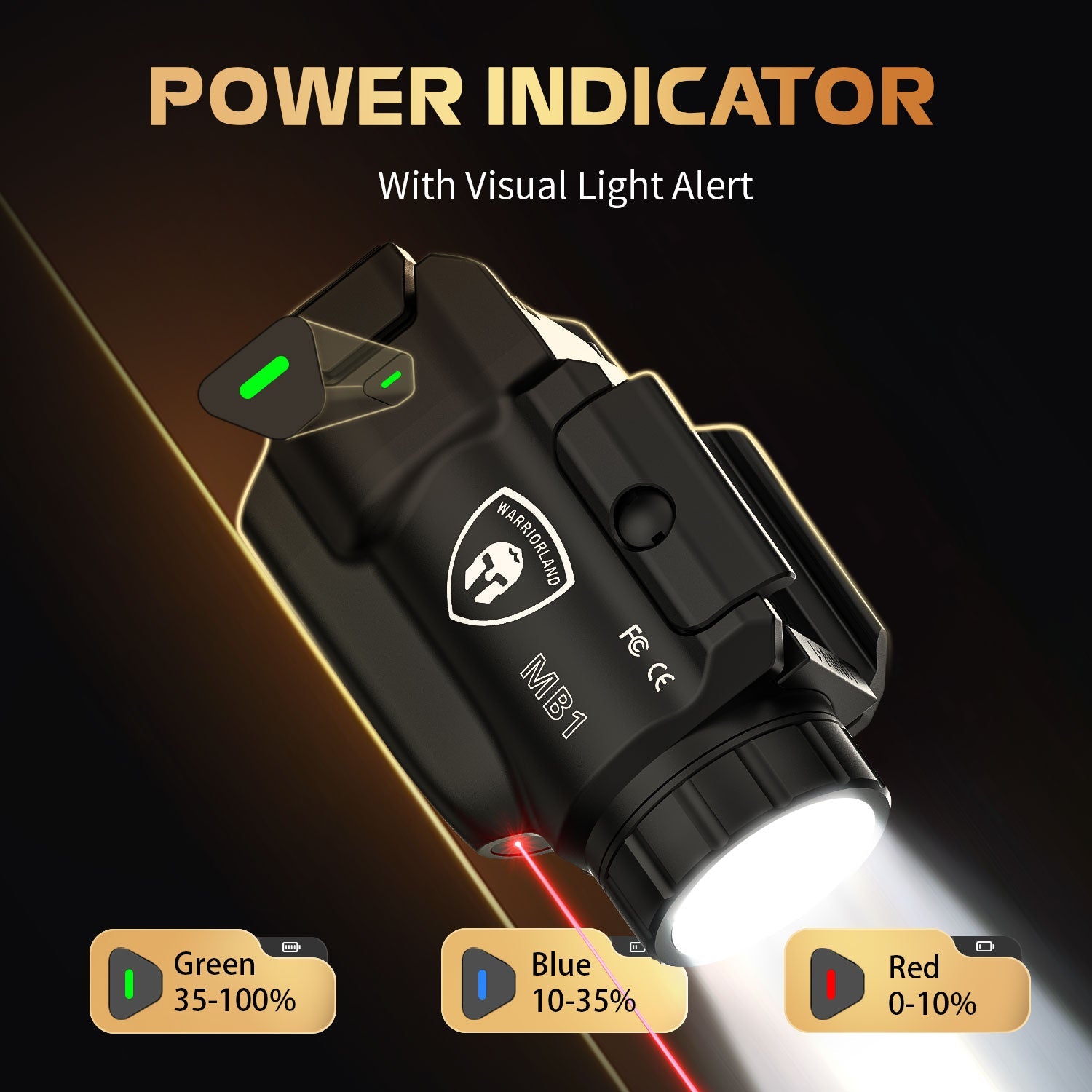 WARRIORLAND MB1 Pistol Light and Custom Kydex Holster, Fit for Sig Sauer P320 Compact M18, Compact 500 Lumens Universal Rail Mounted Tactical Weapon Light with Red Laser & White LED, Power Indicator WARRIORLAND