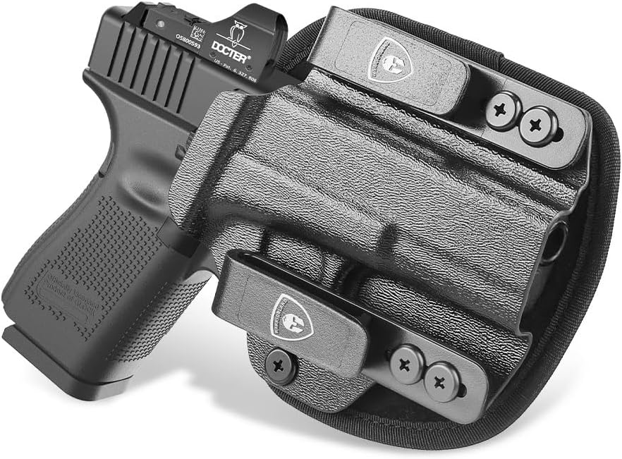 WARRIORLAND Hybrid Kydex & Nylon Holster, Optional for Glock 17/19/23/26/34 Gen3-5、G17/G19 Gen4-5 MOS G19X G21/G22 Gen5 G26/G34 Gen5 MOS G32 Gen3-4 G44 G45 G45 MOS G43 G43X G43X MOS G48 G48 MOS, Optics Cut & Open Muzzle, Concealed Carry Right Hand.
