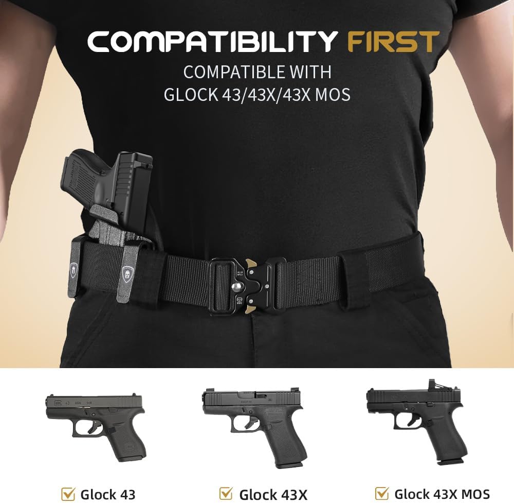 WARRIORLAND Hybrid Kydex & Nylon Holster, Optional for Glock 43/43X/ 43X MOS, Optics Cut & Open Muzzle, Concealed Carry Right Hand.