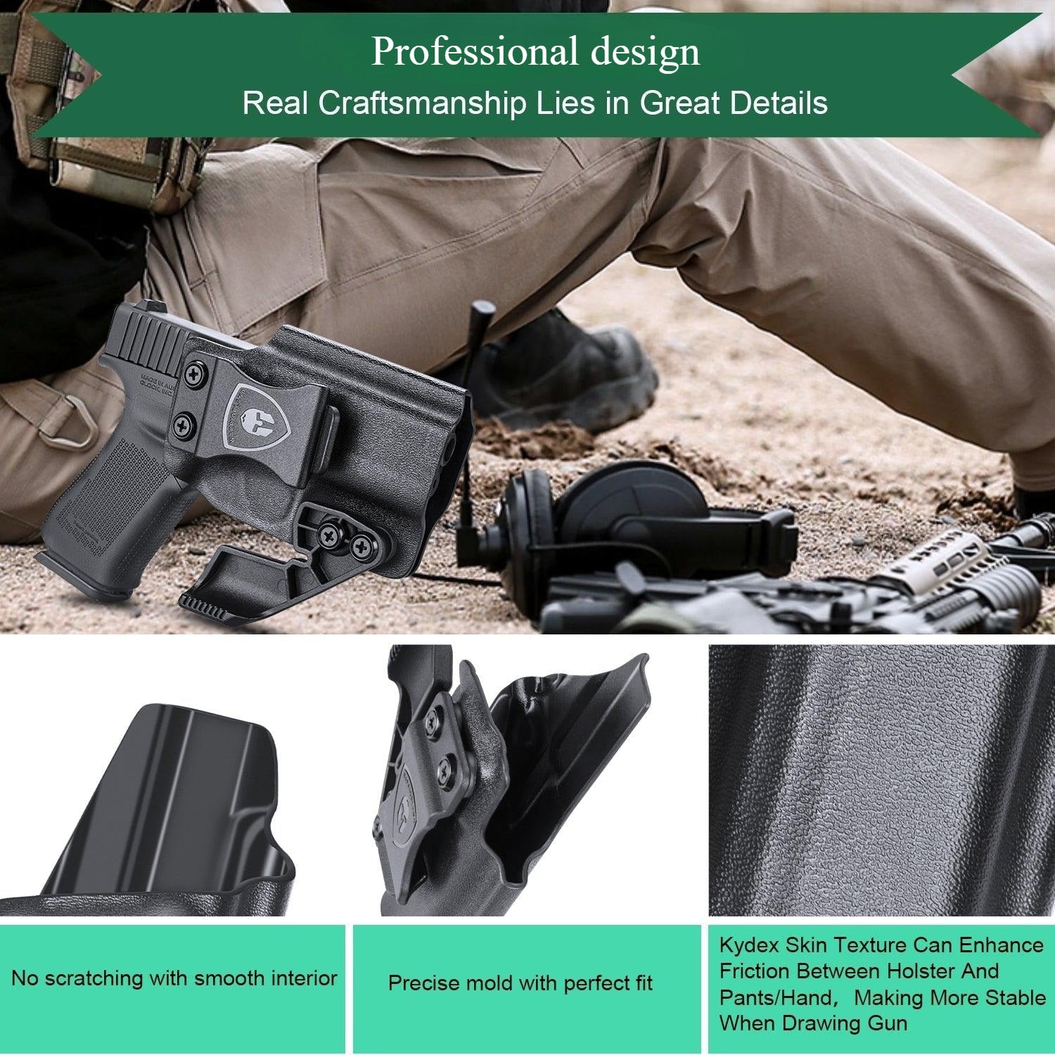 Glock 43X MOS IWB Kydex Holster with Claw, Also Fit 43/43x Red Dot Optics Ready Holster, Appendix Concealment Carry for Fat Guys, Right Hand | WARRIORLAND WARRIORLAND