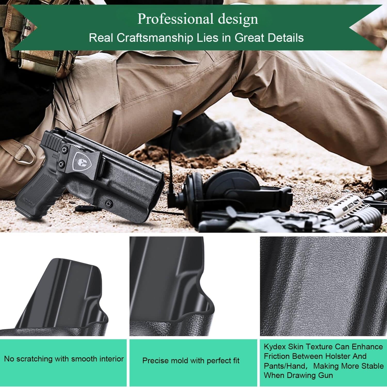 Kydex IWB Holster for Glock 17 / 22 / 31 Inside Waistband Concealed Carry Right/ Left Handed | WARRIORLAND WARRIORLAND