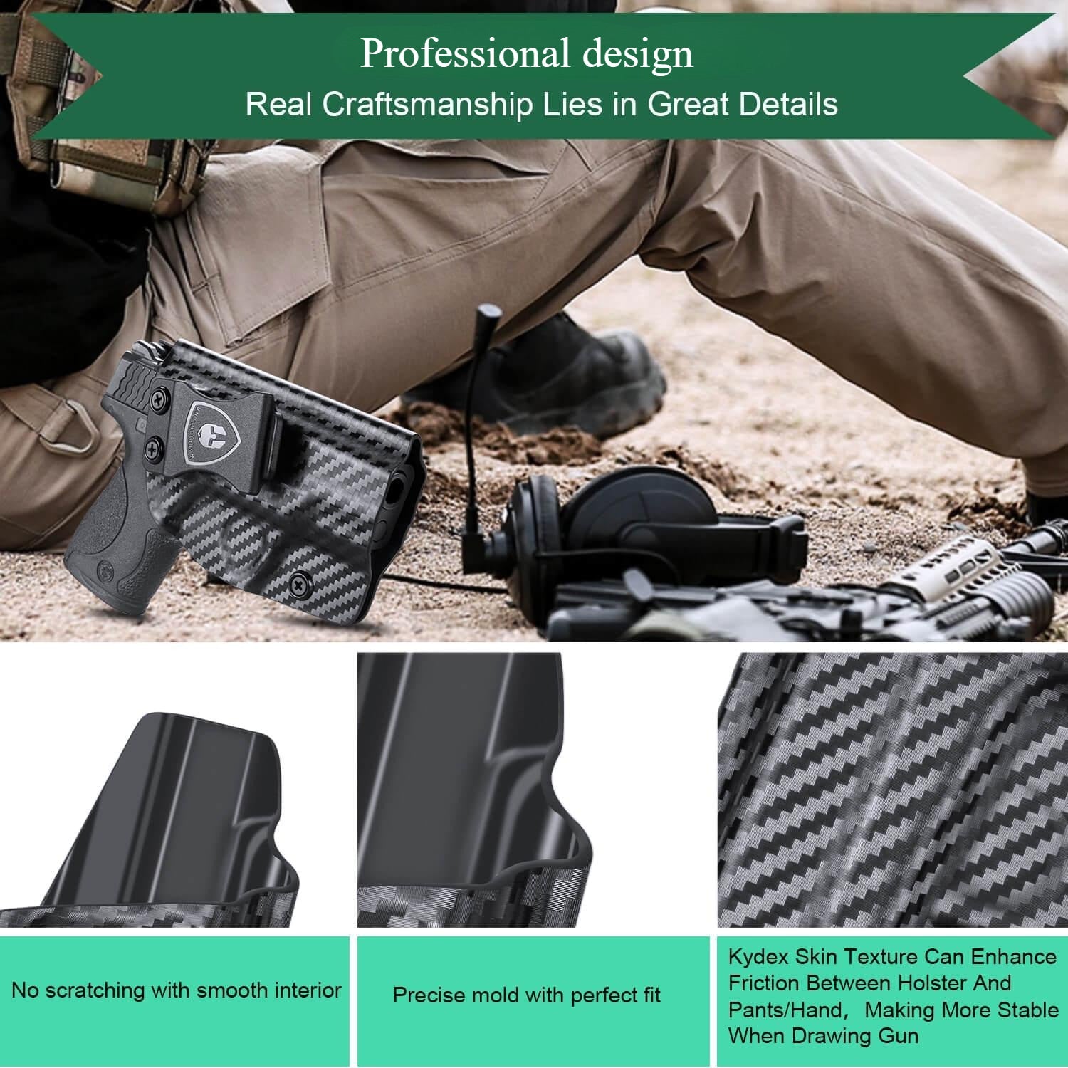 Carbon Fiber Kydex IWB Holster for Smith & Wesson M&P Shield/ Plus/ M2.0 9mm/.40 Pistol | WARRIORLAND WARRIORLAND