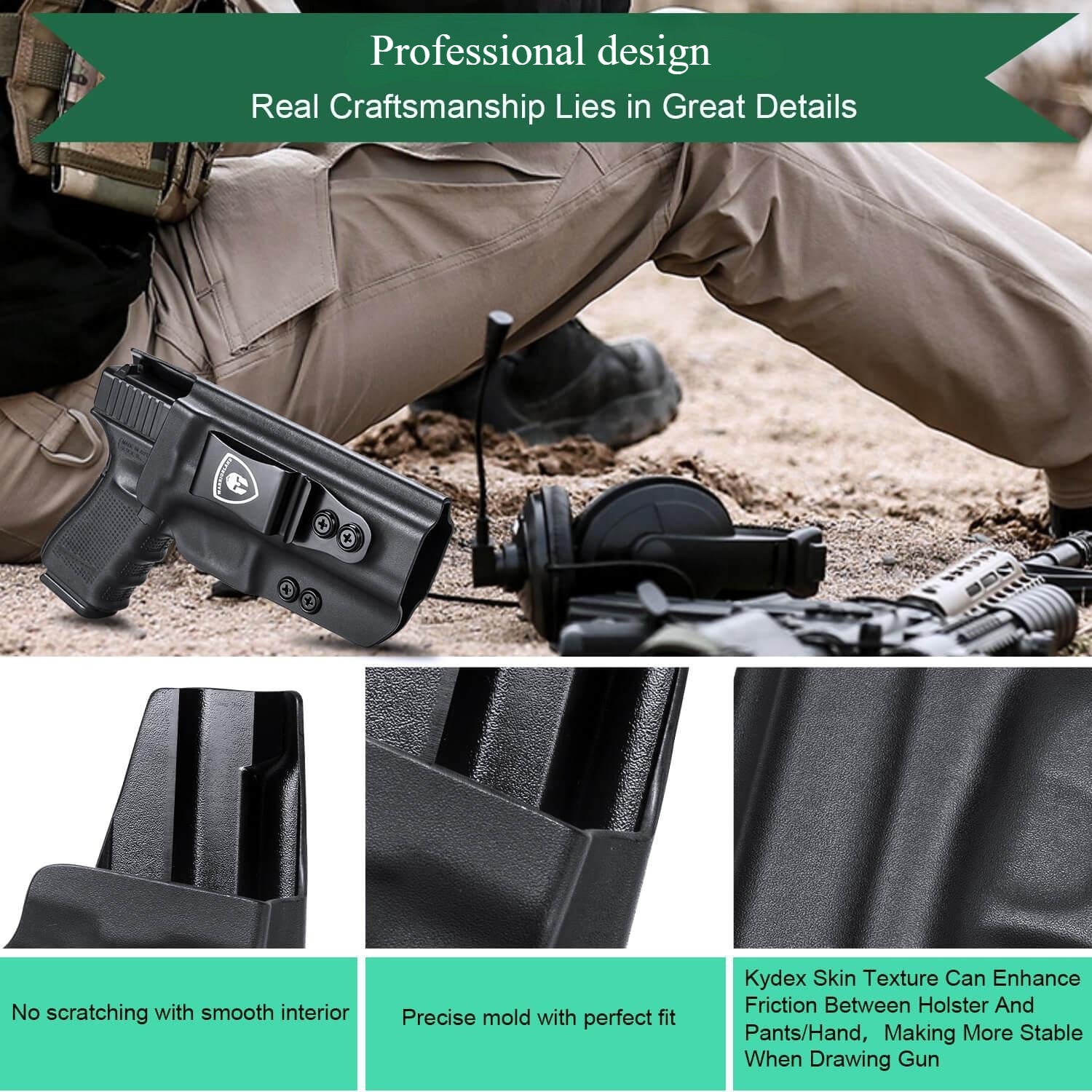IWB Glock 17 19 23 26 32 Gen 4 5 19X 44 45 Holster Adjustable Ride Height Metal Belt Clip | WARRIORLAND WARRIORLAND
