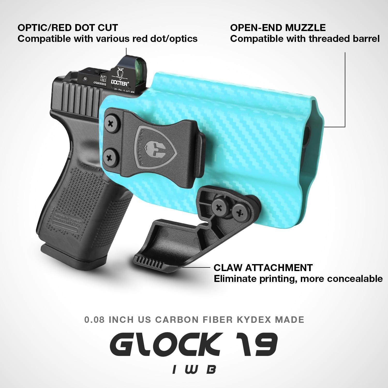 Glock17/19/19X/44/45 Gen(1-5) & Glock 23/32 Gen(3-4) IWB Carbon Fiber Kydex Holser,Red Dot Optics Cut, Wing/Claw Conceal Carry| WARRIORLAND WARRIORLAND