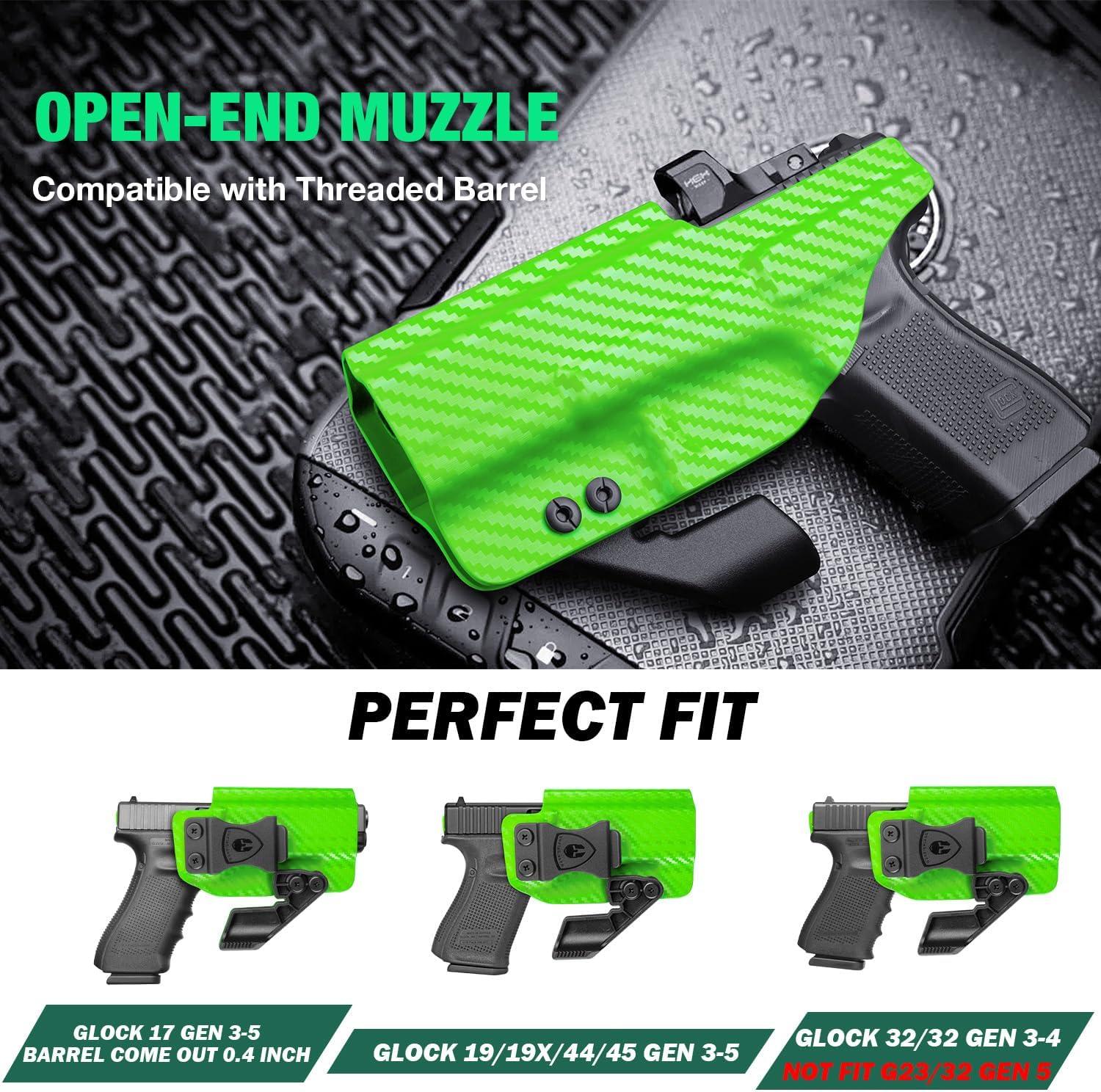Glock17/19/19X/44/45 Gen(1-5) & Glock 23/32 Gen(3-4) IWB Carbon Fiber Kydex Holser,Red Dot Optics Cut, Wing/Claw Conceal Carry| WARRIORLAND WARRIORLAND