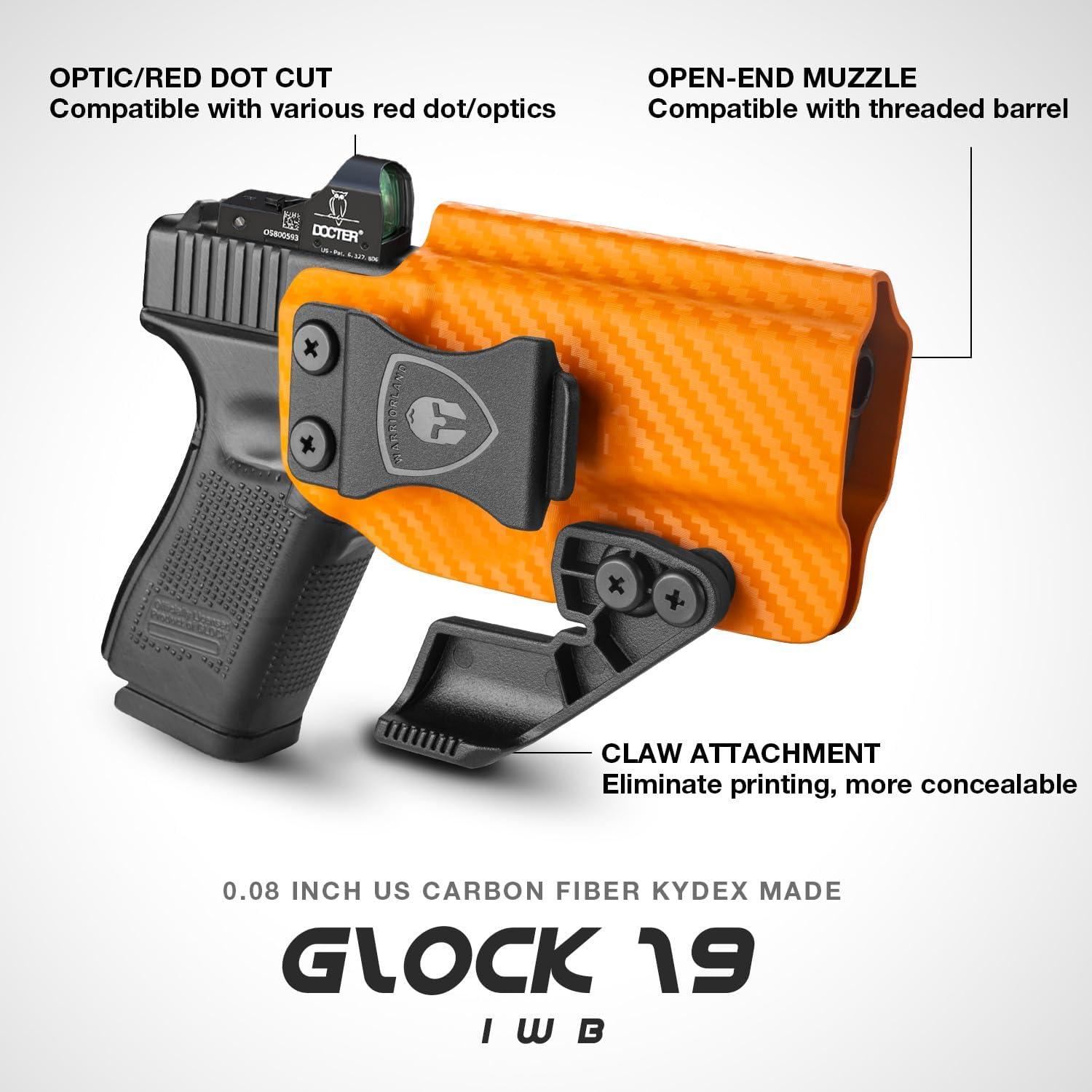 Glock17/19/19X/44/45 Gen(1-5) & Glock 23/32 Gen(3-4) IWB Carbon Fiber Kydex Holser,Red Dot Optics Cut, Wing/Claw Conceal Carry| WARRIORLAND WARRIORLAND