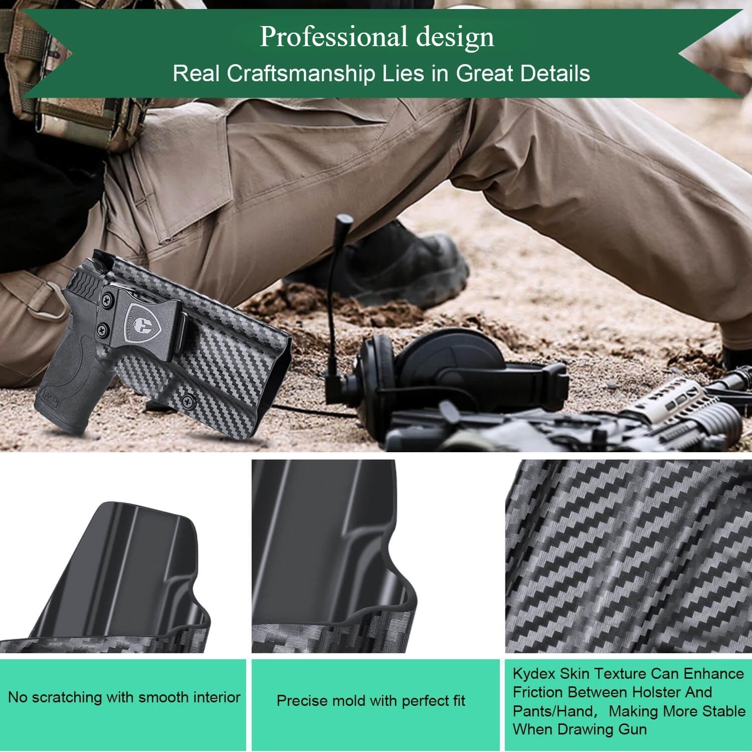Carbon Fiber Kydex Smith & Wesson M&P Shield 9mm 380 EZ IWB Holster | WARRIORLAND WARRIORLAND