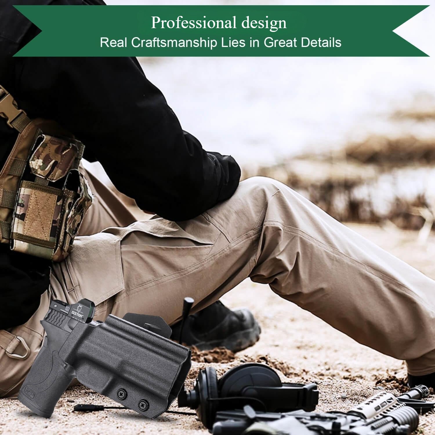 Kydex Appendix Open Carry OWB Paddle Holster with Red Dot Optics Cut for Smith & Wesson S&W M&P Shield 9mm 380 EZ Pistol Trigger Guard | WARRIORLAND WARRIORLAND