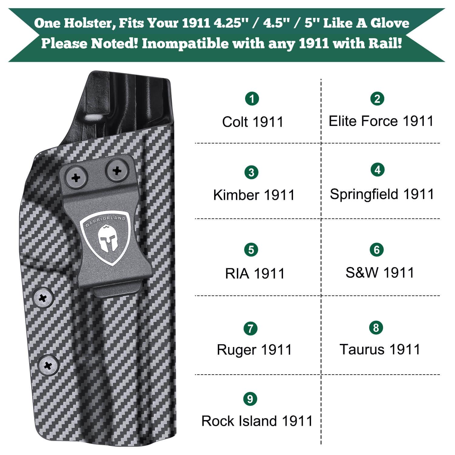 Carbon Fiber Kydex 1911 .45 ACP Pistol No Rail IWB Tactical Holster | Right Hand | WARRIORLAND WARRIORLAND
