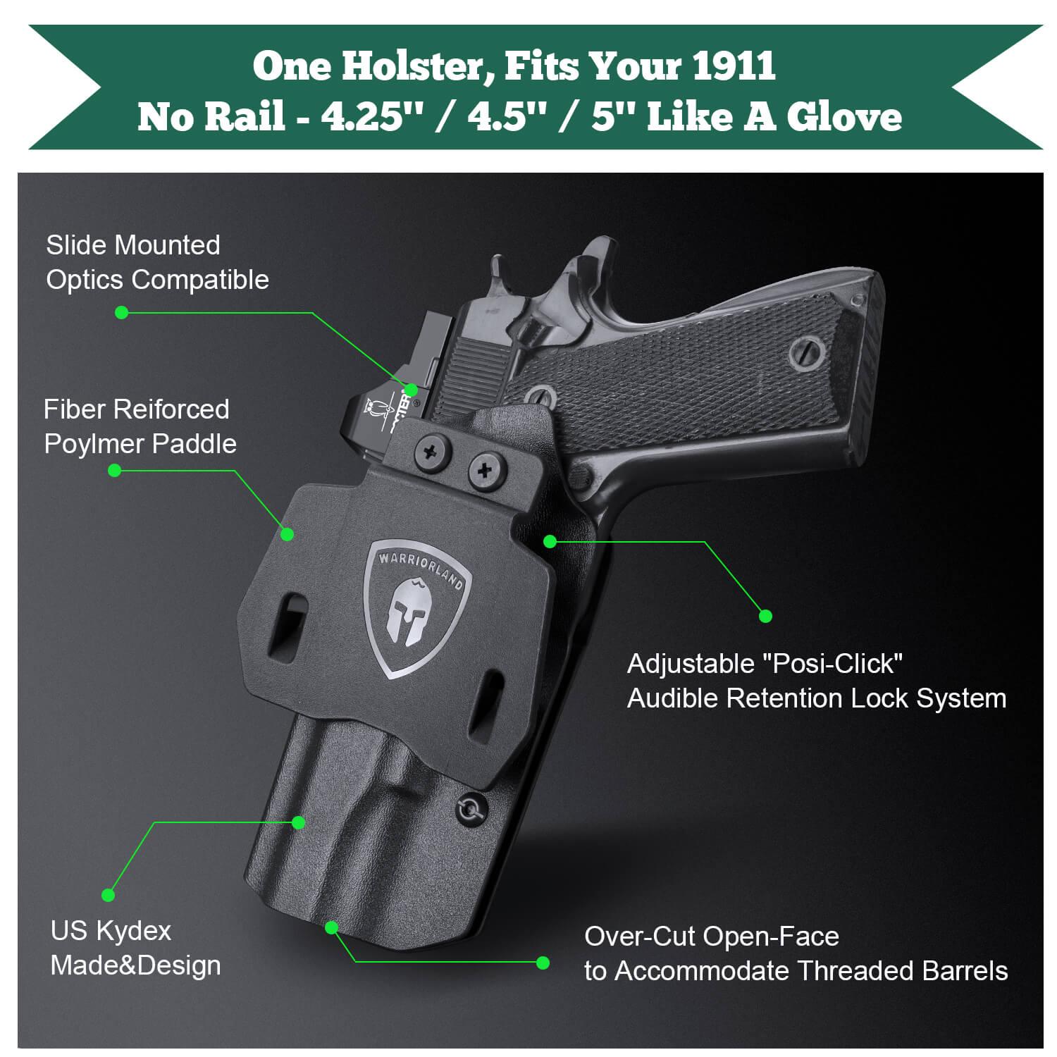Open Carry OWB Kydex Paddle Holster for 1911 .45 ACP Pistol No Rail with Red Dot Paddle Appendix Fully Trigger Guard | WARRIORLAND WARRIORLAND