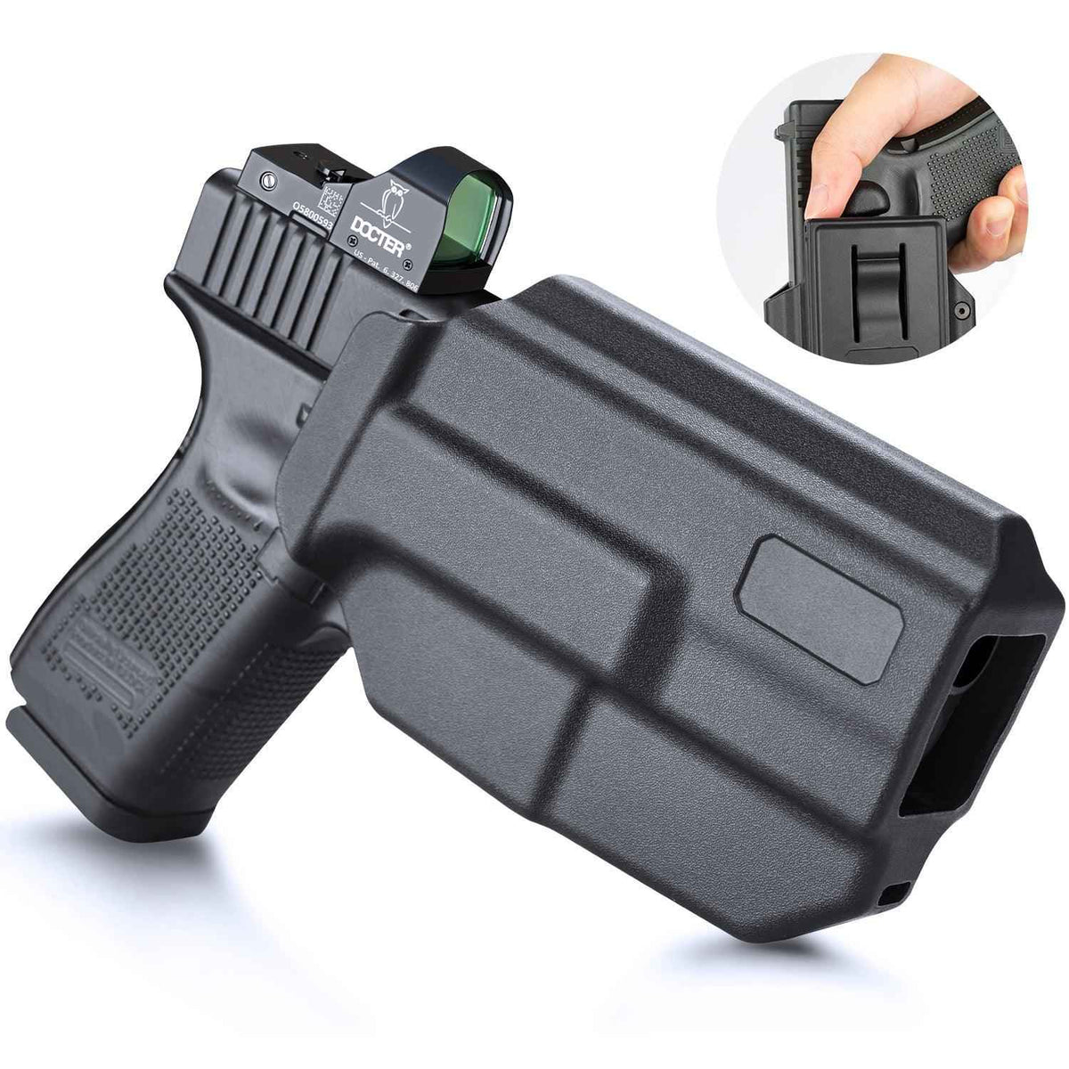 Level II Retention Thumb Release OWB Holster Glock 19/23/32/44 (Gen3-5), G19X/45 Polymer Holster with Red Dot Optics Cut