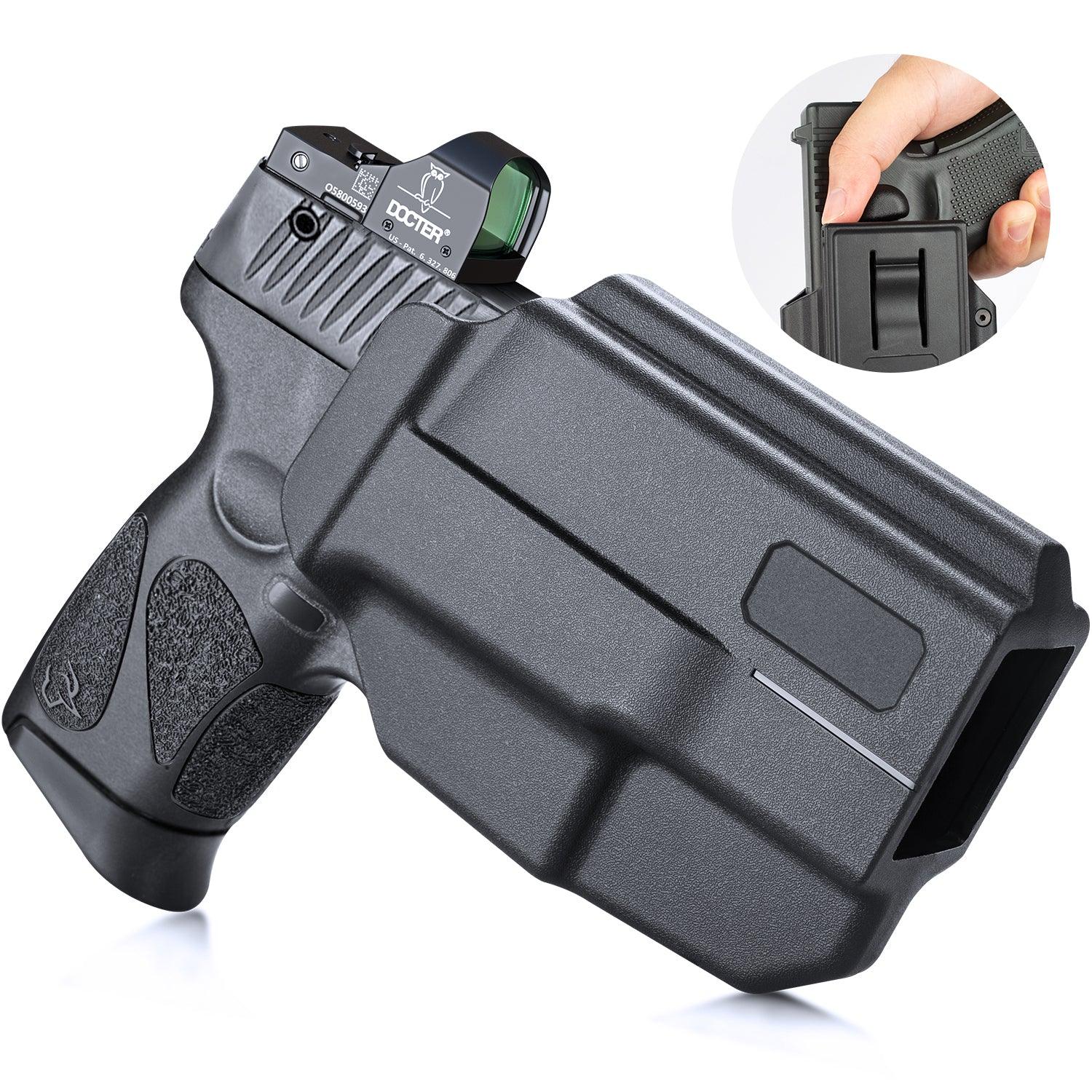 Taurus G2C Taurus G3C Taurus G3C TORO Taurus PT111 Millennium G2 Taurus PT140 Millennium G2 Polymer Level II Retention Thumb Release OWB Holster with Optic Cut- Incompatible with any Laser/Light WARRIORLAND