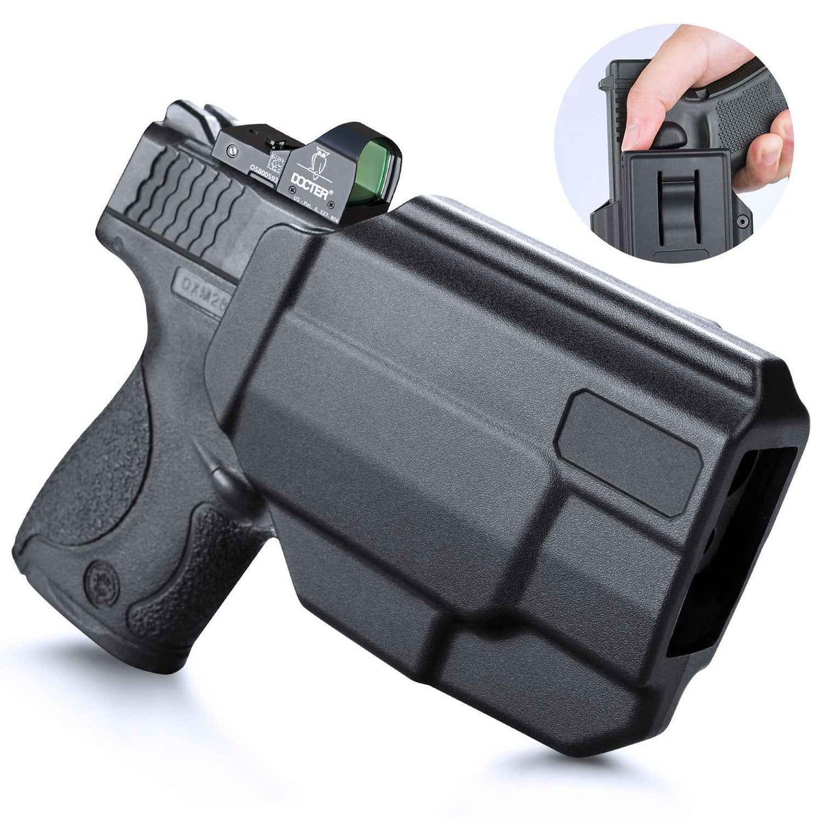 Level II Retention Thumb Release OWB Holster M&P 9 SHIELD M2.0 INTEGRATED CRIMSON TRACE RED/GREEN LASER NTS-Incompatible with any Laser/Light