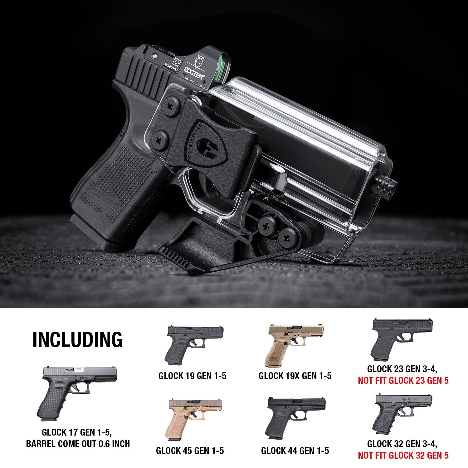Clear Polymer IWB Holsters with Claw Glock 17 19  23 32 Gen 4 5 19X 44 45 Red Dot Optics Cut Appendix Concealment Carry Trigger Guard | WARRIORLAND WARRIORLAND