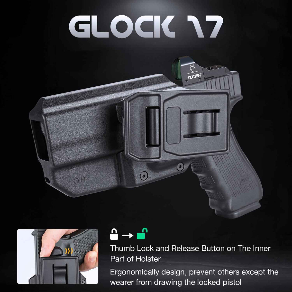 Level II Retention Thumb Release OWB Holster Glock 17 22 31 with Red Dot Optics Cut | WARRIORLAND