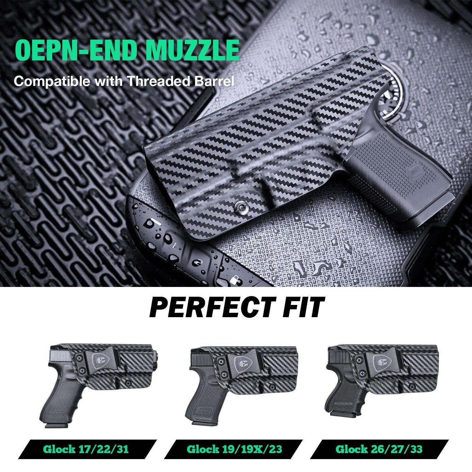 Glock 17/19/26 Gen3-5、Glock 17/19 Gen 4-5 MOS、Glock 34 Inside Waistband Holster Carbon Fiber Kydex  | WARRIORLAND WARRIORLAND