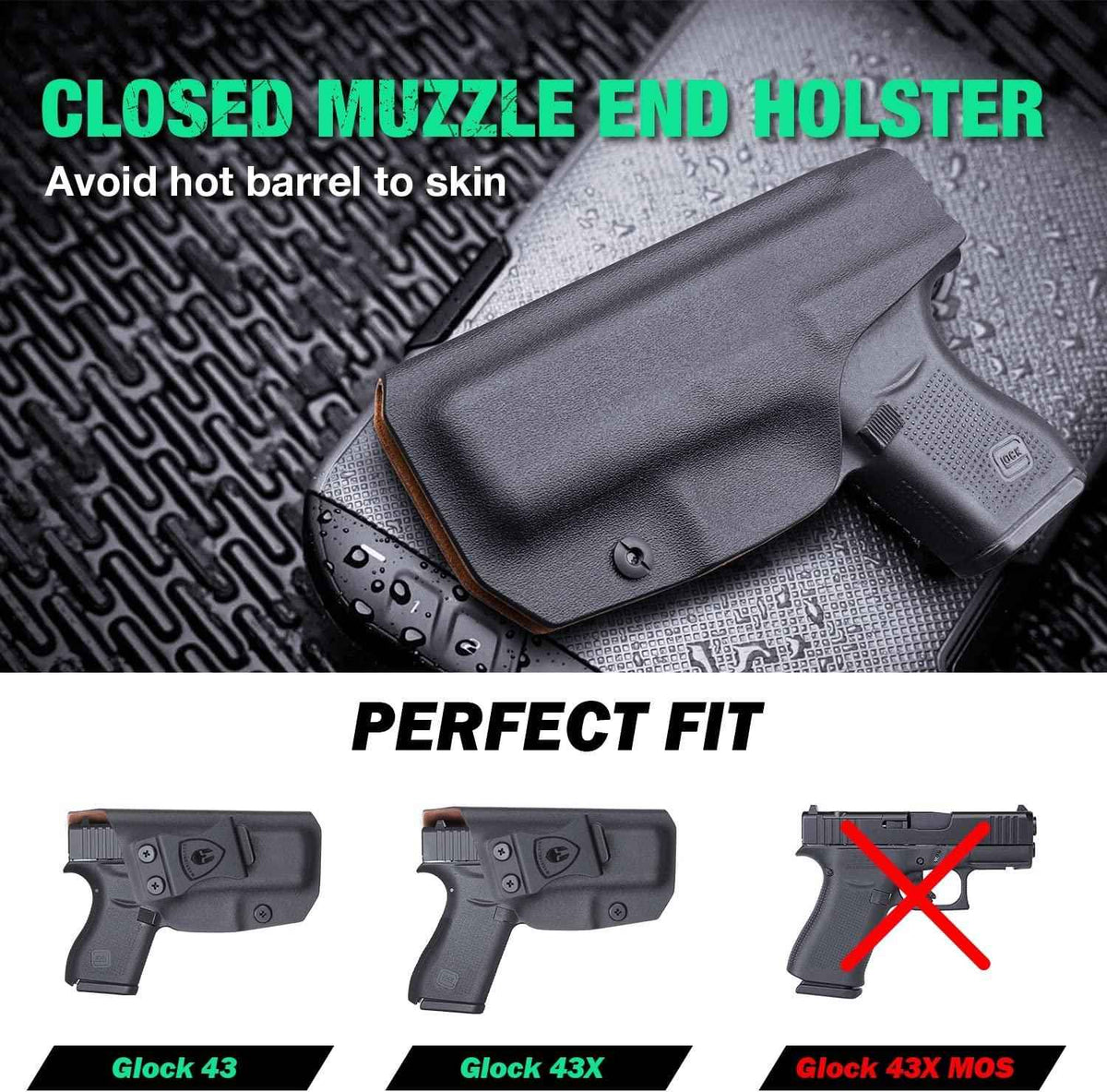 Glock 43/43X IWB Kydex w/ Leather Interior Hybrid Holster