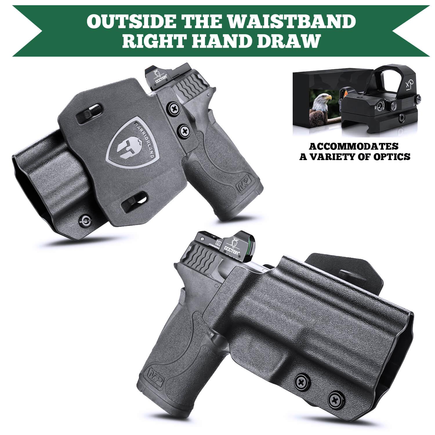 Kydex Appendix Open Carry OWB Paddle Holster with Red Dot Optics Cut for Smith & Wesson S&W M&P Shield 9mm 380 EZ Pistol Trigger Guard | WARRIORLAND WARRIORLAND