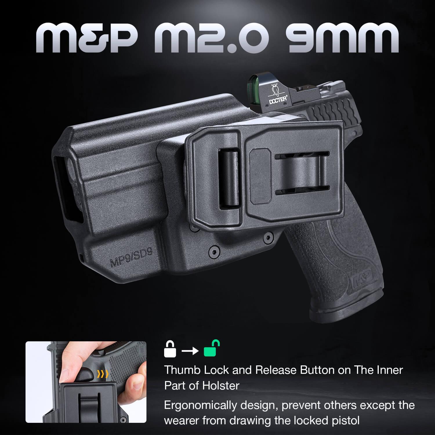 Level II Retention Thumb Release OWB Holster S&W M&P 9mm Polymer Holster Appendix Open Carry Trigger Guard with Red Dot Optics Cut | WARRIORLAND WARRIORLAND
