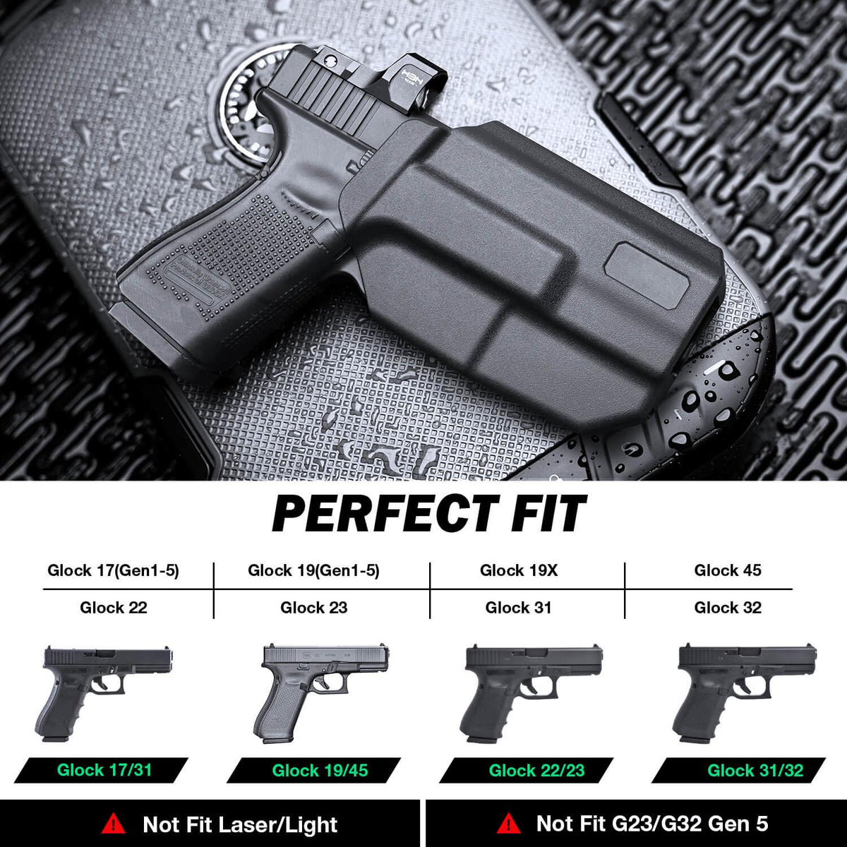 Level II Retention Thumb Release OWB Holster Glock 19/23/32/44 (Gen3-5), G19X/45 Polymer Holster with Red Dot Optics Cut WARRIORLAND
