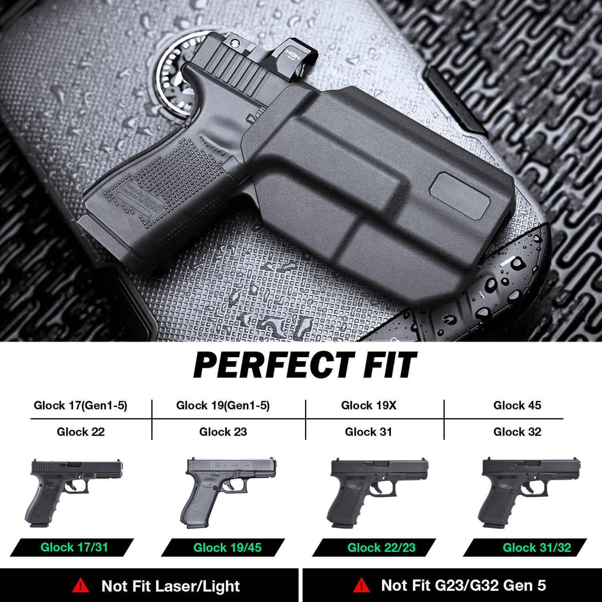 Level II Retention Thumb Release OWB Holster Glock 19/23/32/44 (Gen3-5), G19X/45 Polymer Holster with Red Dot Optics Cut
