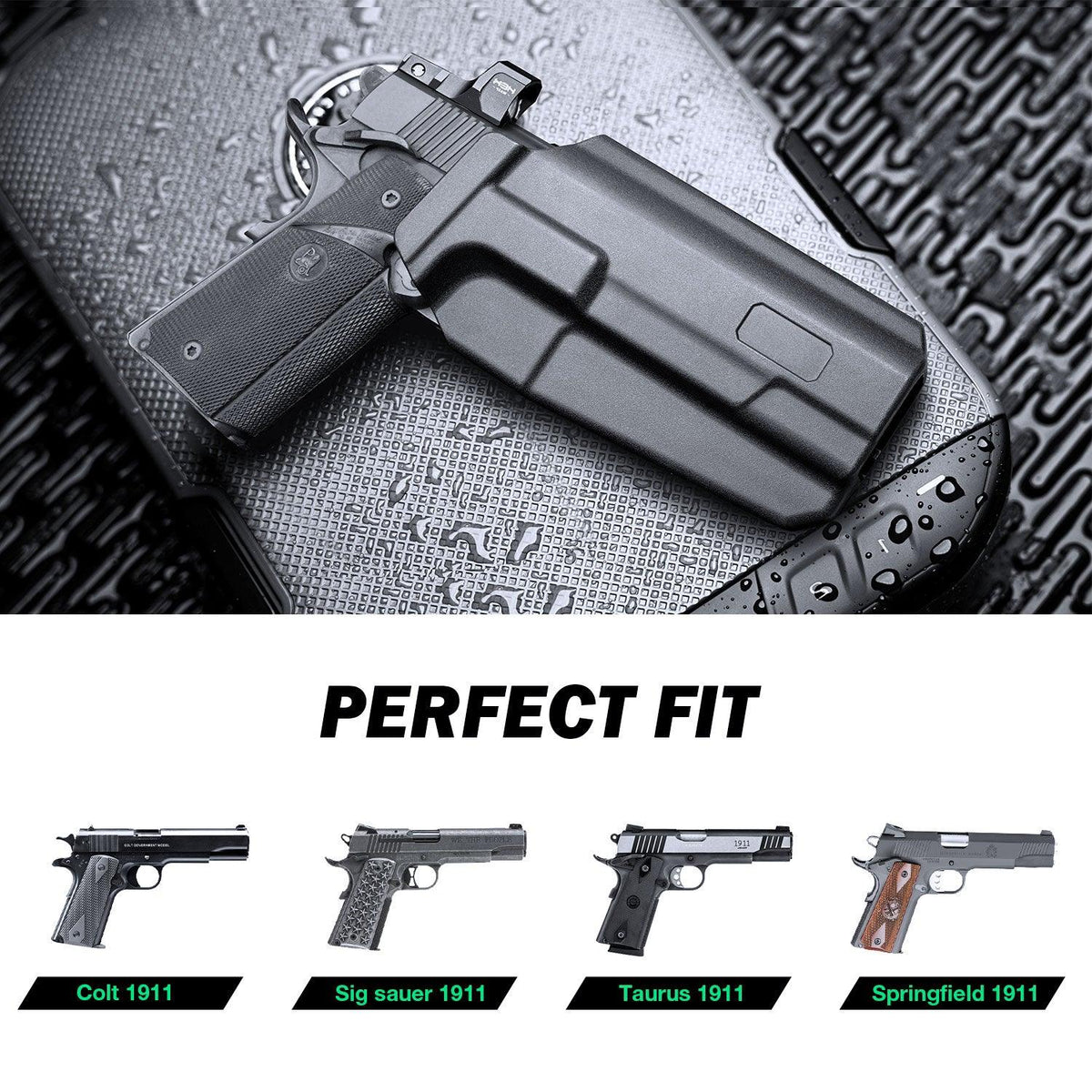 Polymer Level II Retention Thumb Release OWB Holster with Optic Cut  for 1911  .45 ACP Pistol No Rail WARRIORLAND