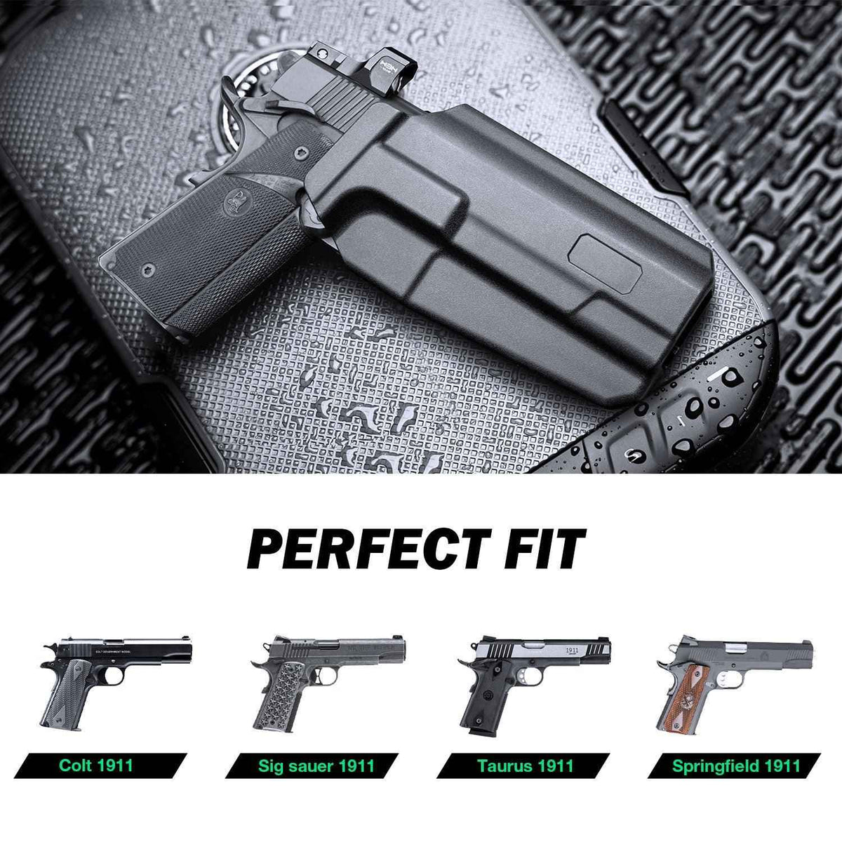 Polymer Level II Retention Thumb Release OWB Holster with Optic Cut for 1911 .45 ACP Pistol No Rail