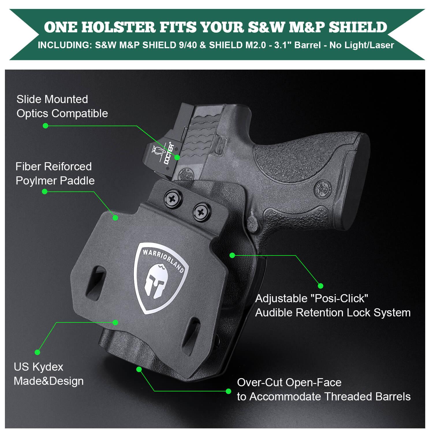 Kydex OWB Open Carry Paddle Holster Smith & Wesson S&W M&P Shield /M2.0 9mm/.40 Pistol WARRIORLAND