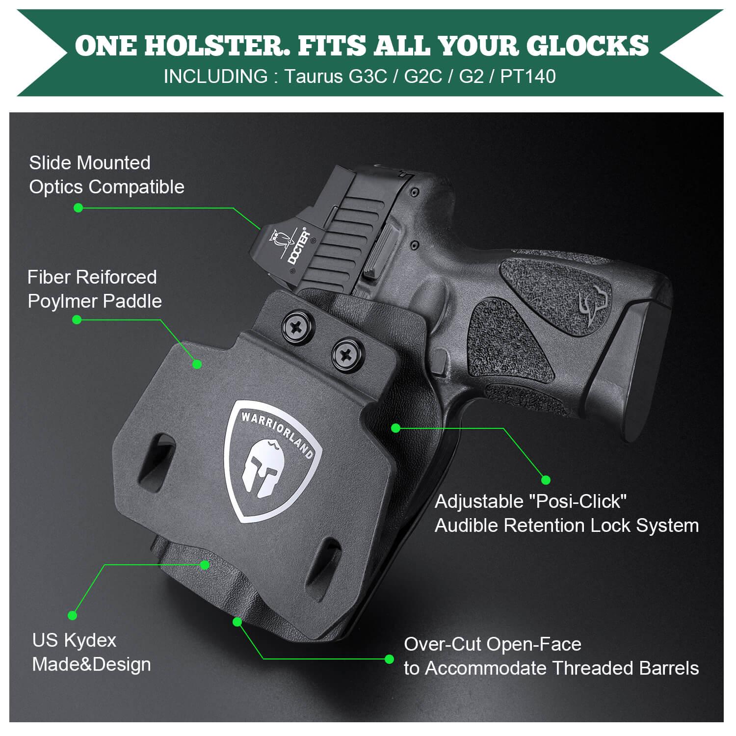 Taurus G2C Taurus G2S Taurus G3C Taurus G3C TORO Taurus G3 Taurus PT111 Millennium G2 Taurus PT140 Millennium G2 OWB Open Carry Kydex Paddle Holster with Red Dot Optics Cut Trigger Guard Right/ Left Handed | WARRIORLAND WARRIORLAND