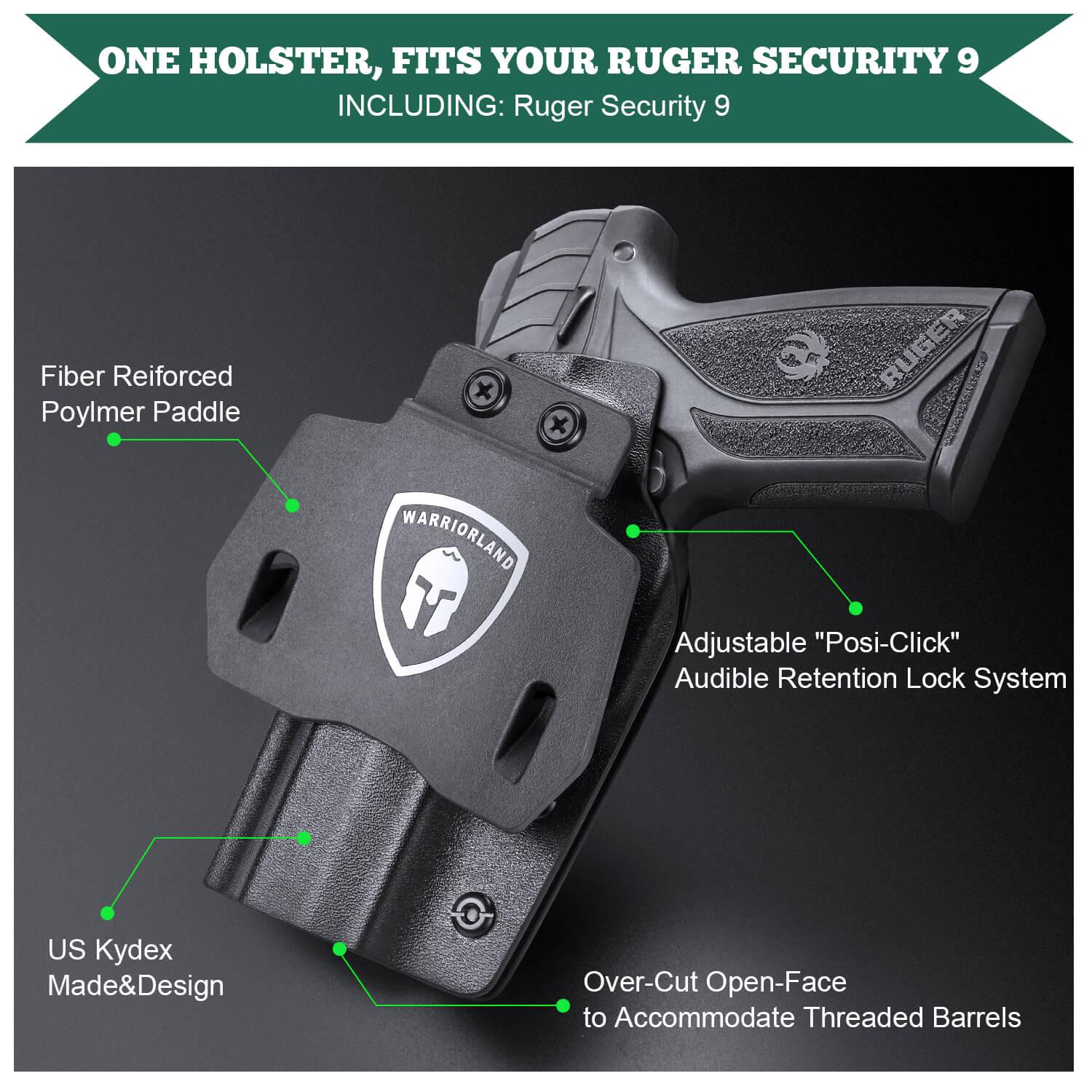 Open Carry OWB Kydex Paddle Holster for Ruger Security 9mm Compact with Red Dot Trigger Guard | WARRIORLAND WARRIORLAND