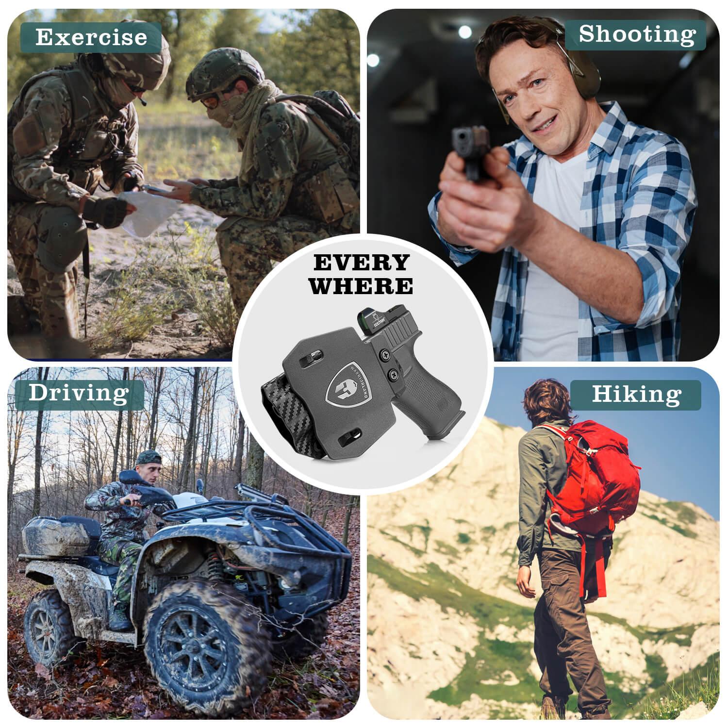 OWB Glock 43 43x Paddle Holster Carbon Fiber Kydex Appendix Open Carry Red Dot Optics Cut Fully Trigger Guard | WARRIORLAND WARRIORLAND