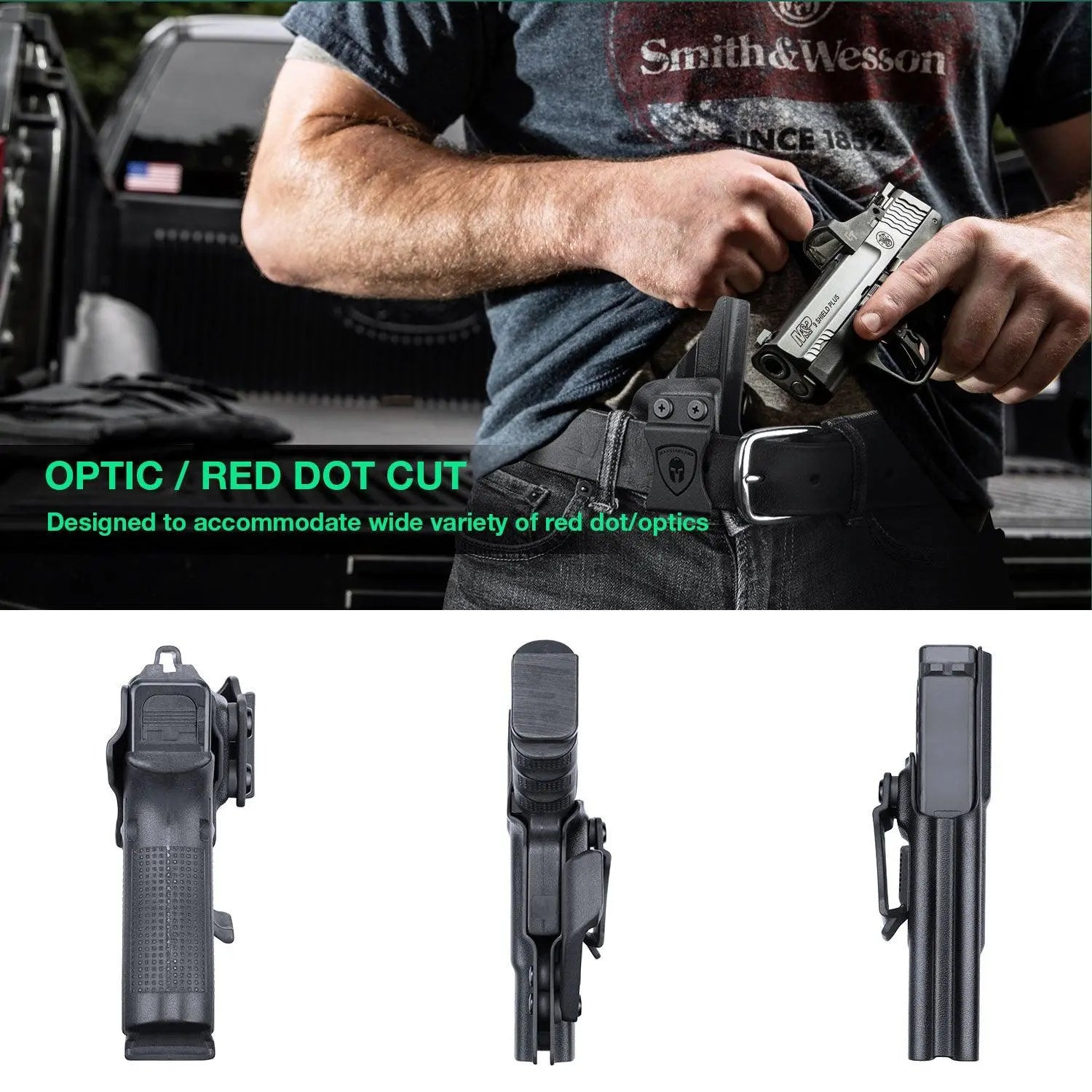 Glock 17/19/34 Gen3-5、Glock 17/19 Gen 4-5 MOS、G19X G23 Gen3-4 G22 Gen3-4 G31 Gen3-4 G32 Gen3-4 G34 Gen5 MOS G44 G45 G45 MOS holster with Claw Red Dot Optics Cut Trigger Guard Holsters for Fat Guys | WARRIORLAND WARRIORLAND