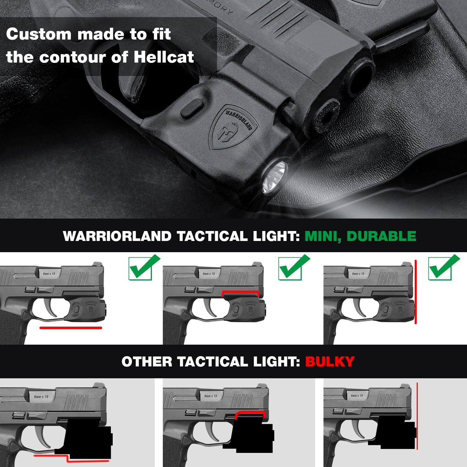 Hellcat Handgun Light, 150 Lumens Tatical Light with Kydex Holster Combo Tailored Made for Springfield Hellcat/Hellcat RDP - Not Fit Hellcat Pro Pistol, Mini LED Flashlight SL-1|WARRIORLAND WARRIORLAND