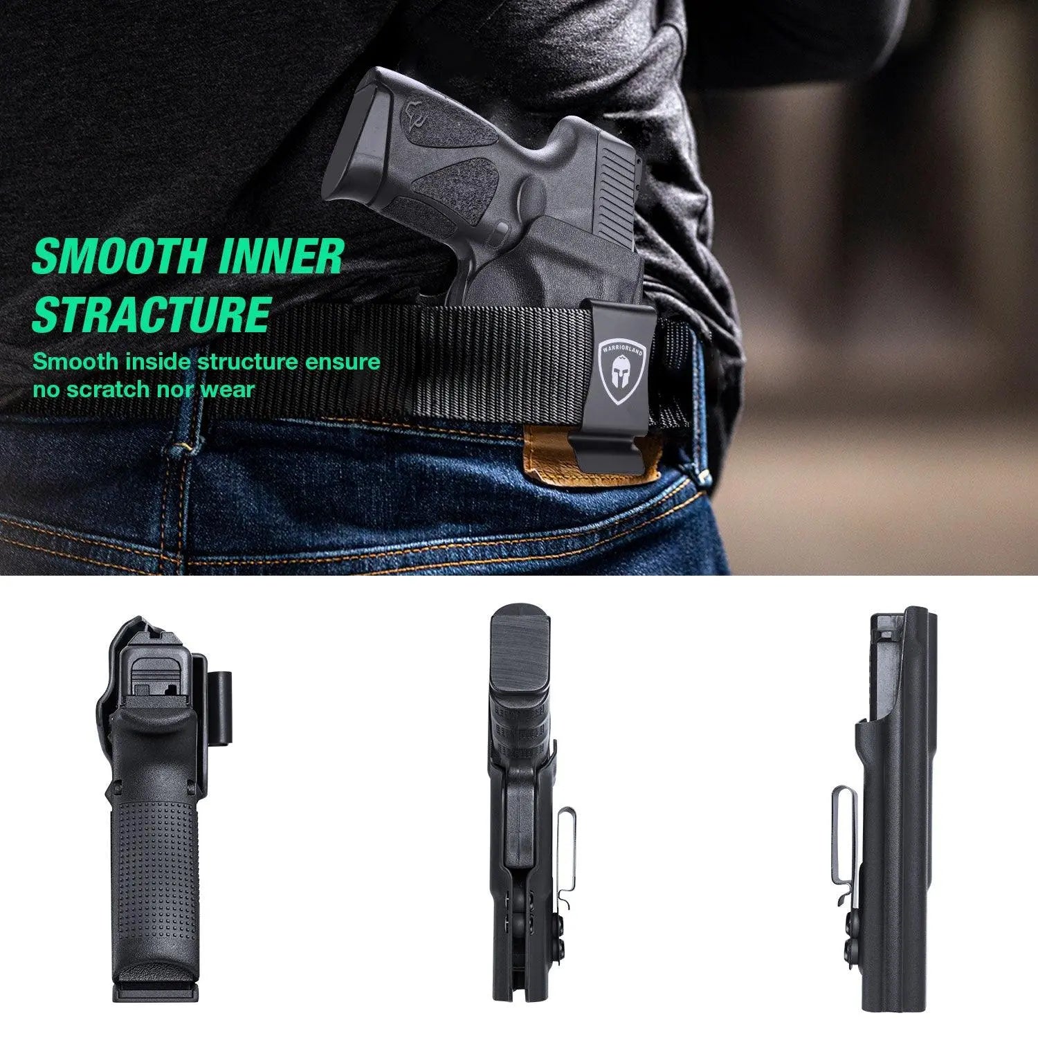IWB Glock G17 Gen3-5 G19 Gen3-5 G19X G23 Gen3-4 G26 Gen3-5 G32 Gen3-4 G34 Gen3-5 G44 G45 Holster Adjustable Ride Height Metal Belt Clip | WARRIORLAND WARRIORLAND