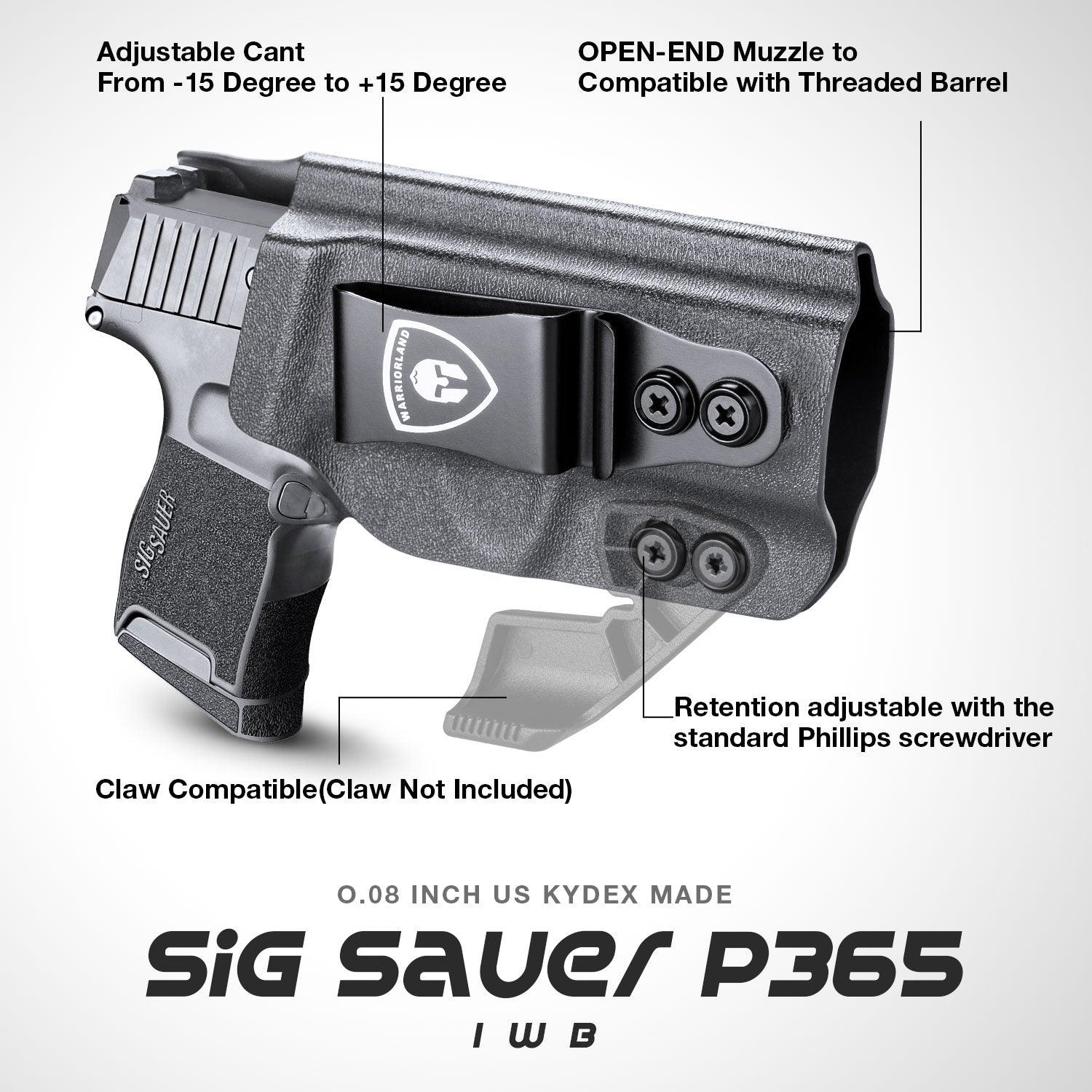 IWB Kydex Holster for Sig Sauer P365 SAS P365X P365XL 9mm Pistol Adjustable Ride Height Metal Belt Clip | WARRIORLAND WARRIORLAND