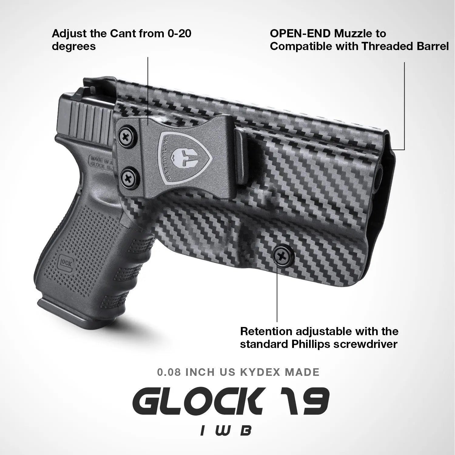 Glock 17/19/26 Gen3-5、Glock 17/19 Gen 4-5 MOS、Glock 34 Inside Waistband Holster Carbon Fiber Kydex  | WARRIORLAND WARRIORLAND