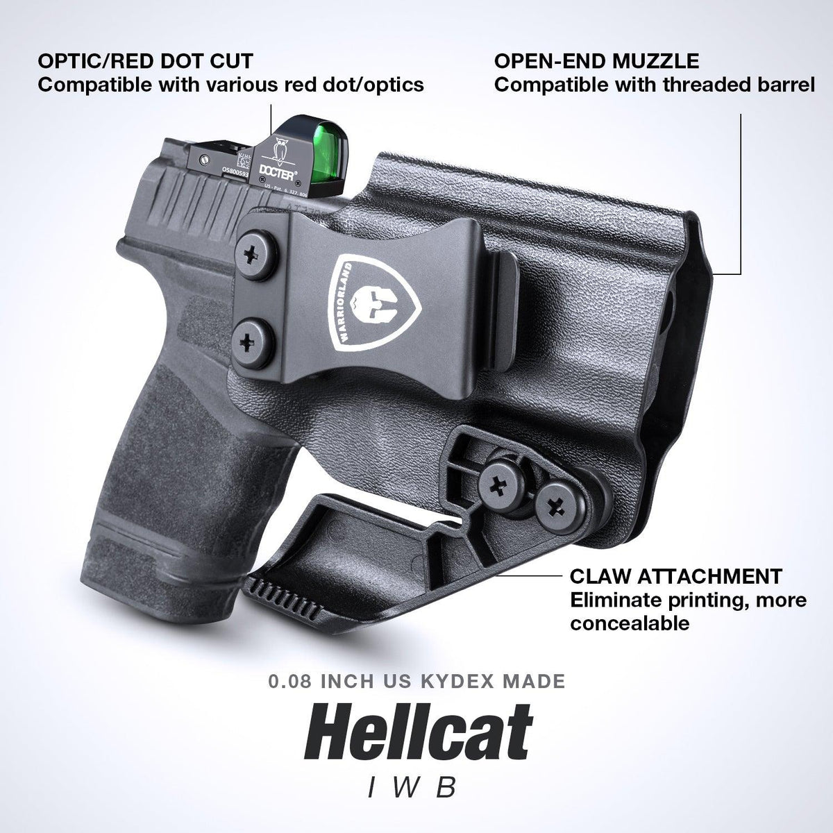 1.75 Inch Metal Clip IWB Kydex Holsters with Optics Ready & Claw for Springfield Hellcat/OSP/RDP | Right Hand WARRIORLAND