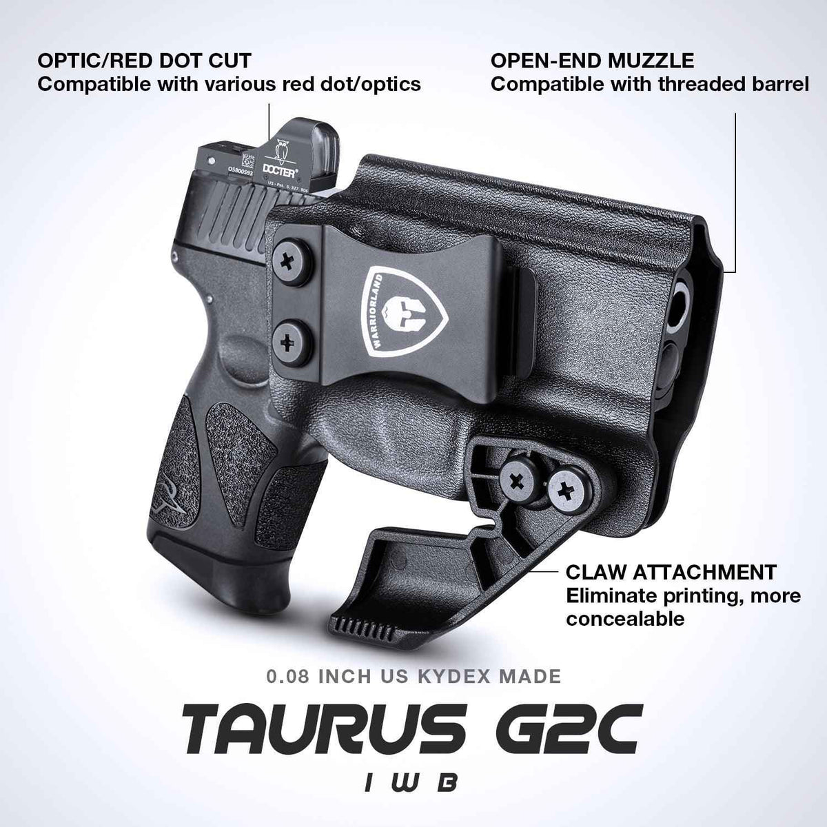 1.75 Inch Metal Clip IWB Kydex Holsters with Optics Ready & Claw for Taurus G2C/G3C | Right Hand