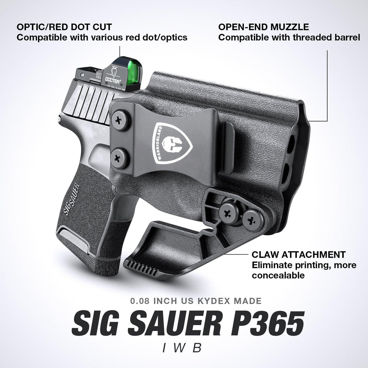 1.75 Inch Metal Clip Kydex IWB Holster with Claw Wing RDS Optics Cut for Sig Sauer P365/P365X/P365XL/P365 SAS  | Right Hand WARRIORLAND