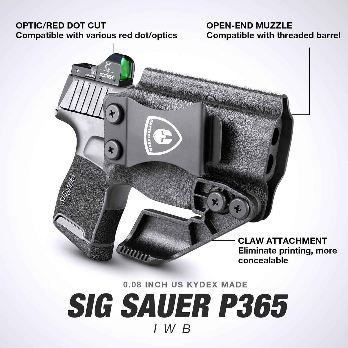 1.75 Inch Metal Clip Kydex IWB Holster with Claw Wing RDS Optics Cut for Sig Sauer P365/P365X/P365XL/P365 SAS | Right Hand