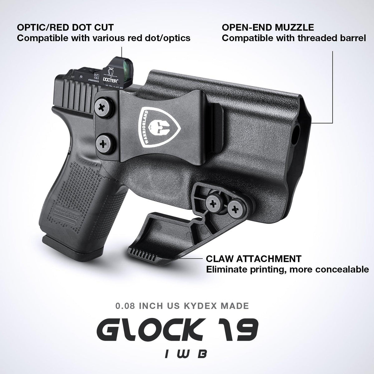 1.75 Inch Metal Clip IWB Kydex Holsters with Claw for  Glock 17/19/26/44/45(GEN 1-5) & G23/32(GEN 1-4) big fat guys | Right Hand WARRIORLAND