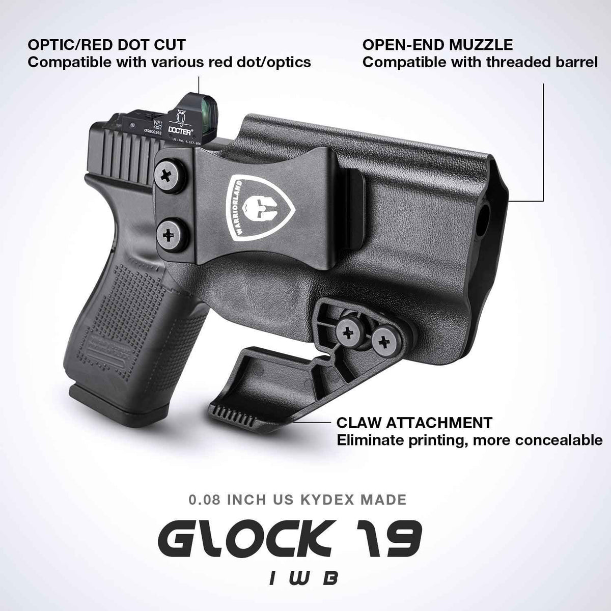 1.75 Inch Metal Clip IWB Kydex Holsters with Claw for Glock 17/19/26/44/45(GEN 1-5) & G23/32(GEN 1-4) big fat guys | Right Hand