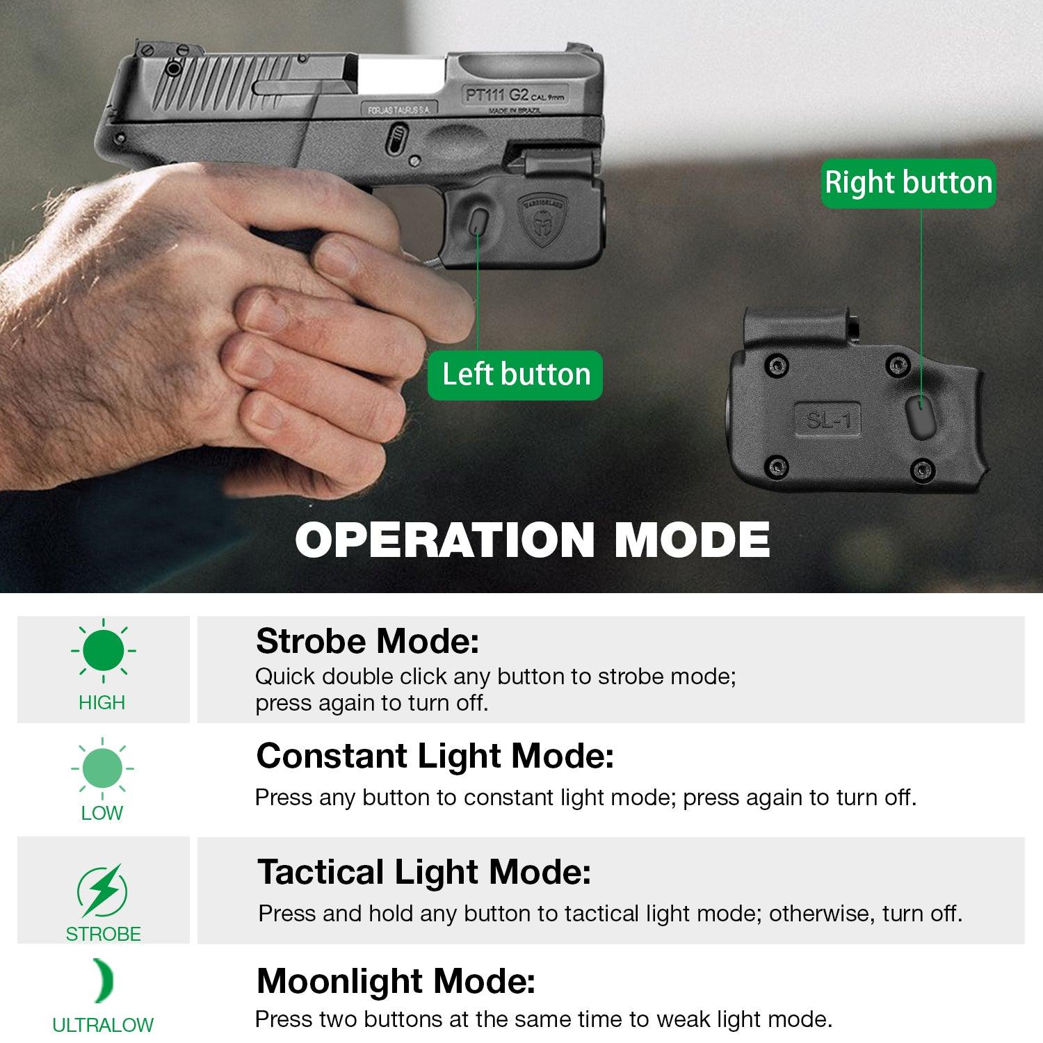 Mini Gun Light with Kydex Holster Tailored Made for Taurus G2C / Taurus G3C /Millennium G2 PT111 Pistol LED Tactical Flashlight WARRIORLAND