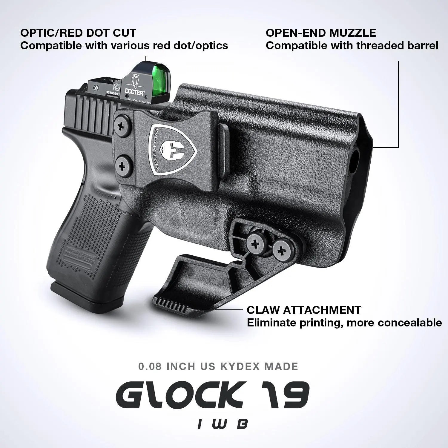 Glock 17/19/34 Gen3-5、Glock 17/19 Gen 4-5 MOS、G19X G23 Gen3-4 G22 Gen3-4 G31 Gen3-4 G32 Gen3-4 G34 Gen5 MOS G44 G45 G45 MOS holster with Claw Red Dot Optics Cut Trigger Guard Holsters for Fat Guys | WARRIORLAND WARRIORLAND