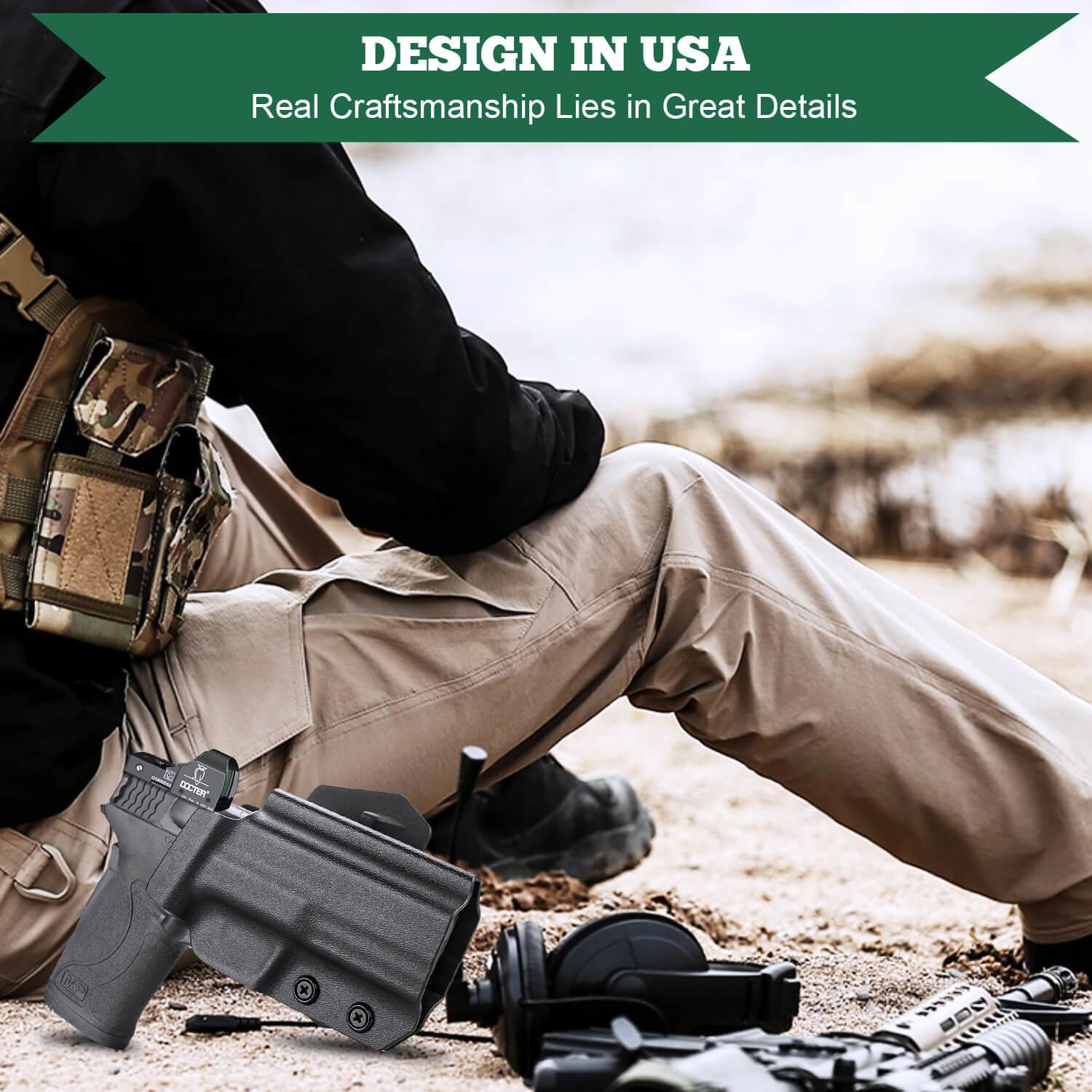 Kydex Appendix Open Carry OWB Paddle Holster with Red Dot Optics Cut for Smith & Wesson S&W M&P Shield 9mm 380 EZ Pistol Trigger Guard | WARRIORLAND WARRIORLAND