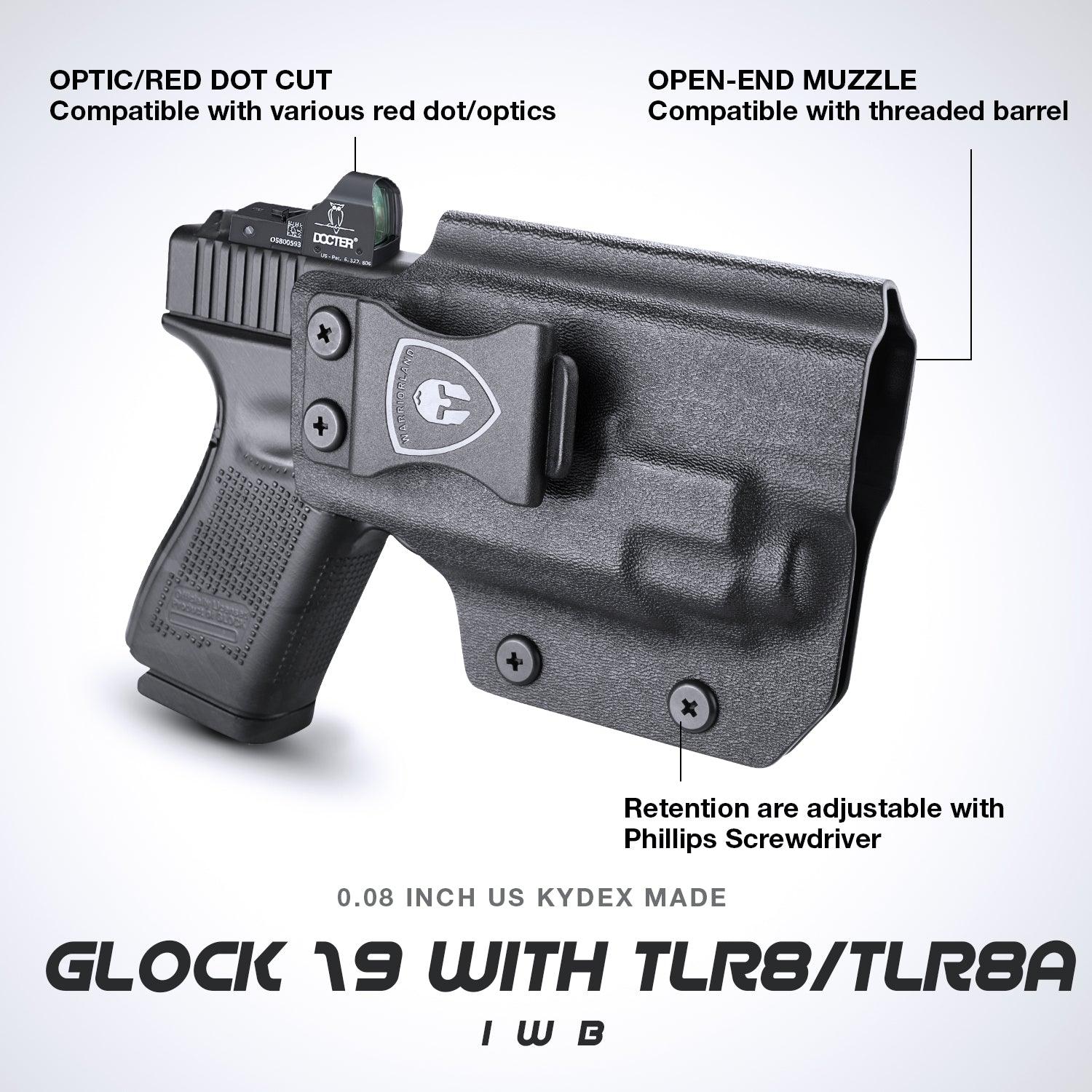Glock 19 TLR8/TLR8A Holster IWB Kydex Holster Optic Cut Fit: Glock 17 19 19X 44 45 Gen 3-5 & Glock 23 32 Gen 3-4 TLR-8/TLR-8A, Inside Waistband Conceal Carry, Adj Retention, Right Hand | WARRIORLAND WARRIORLAND