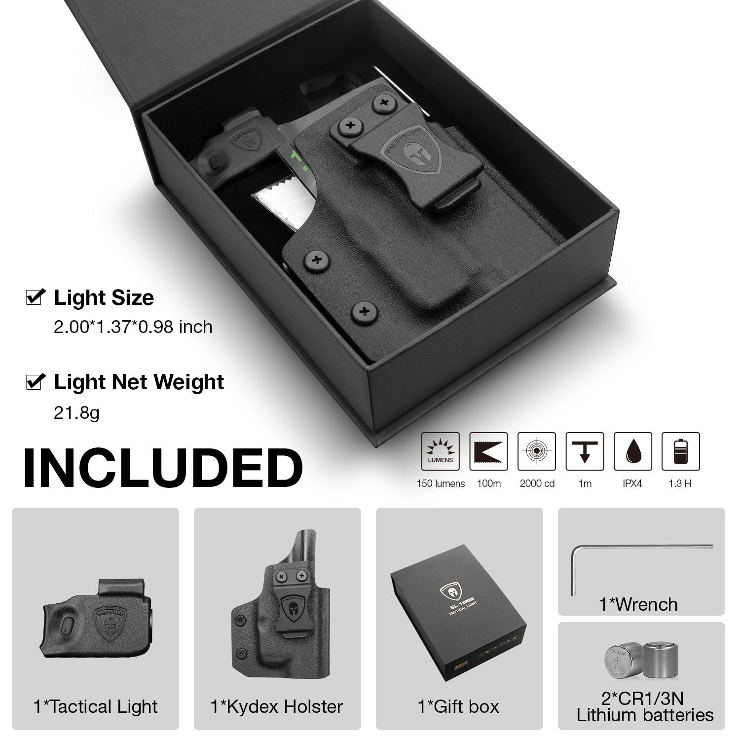 Mini Gun Light with Kydex Holster Tailored Made for Taurus G2C / Taurus G3C /Millennium G2 PT111 Pistol LED Tactical Flashlight WARRIORLAND
