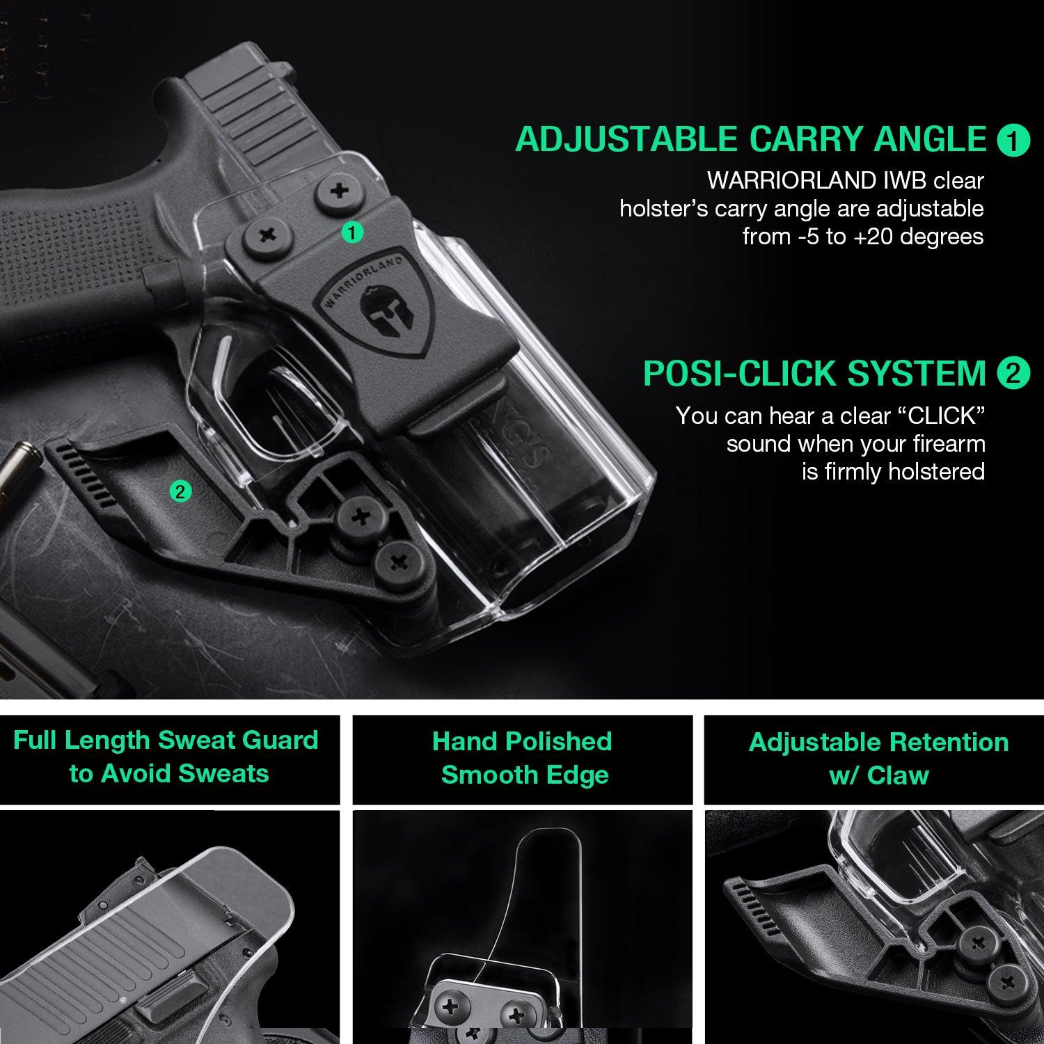 Cool Clear Polymer IWB Holster for Glock 43 43X with Claw Red Dot Optics Cut Trigger Guard Open Muzzle Appendix Concealment | WARRIORLAND WARRIORLAND